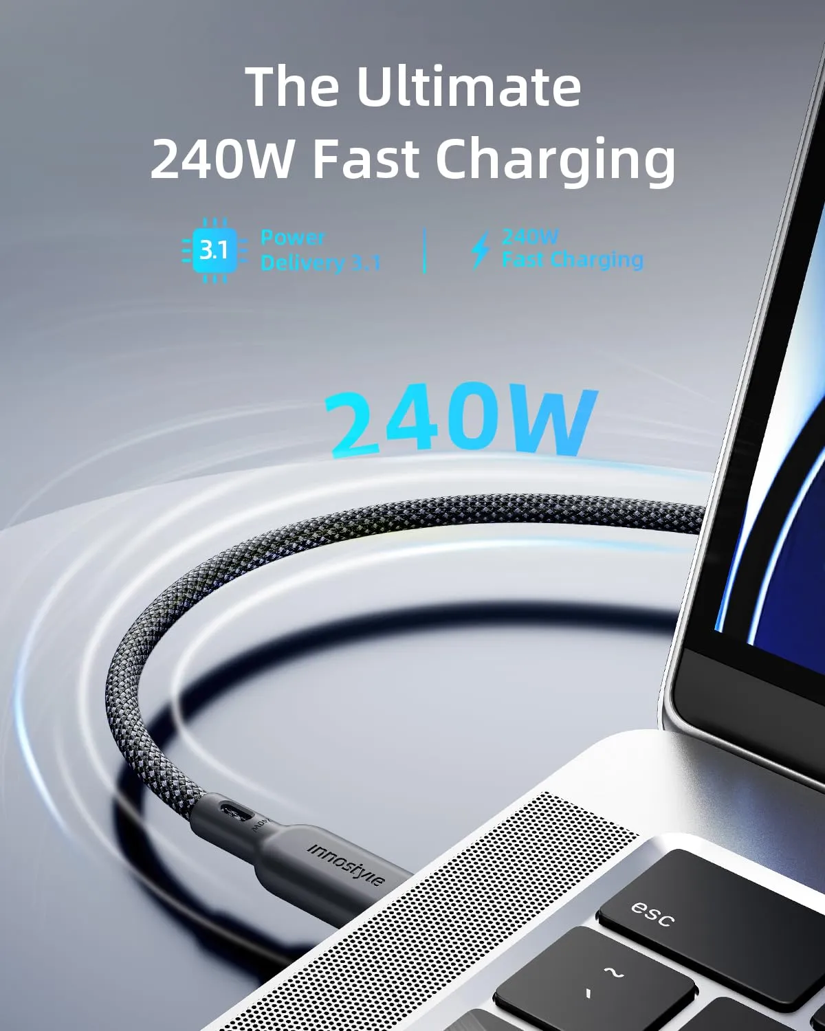 Innostyle PowerNova câble USB-C 240 W 2 m noir tressé Kevlar