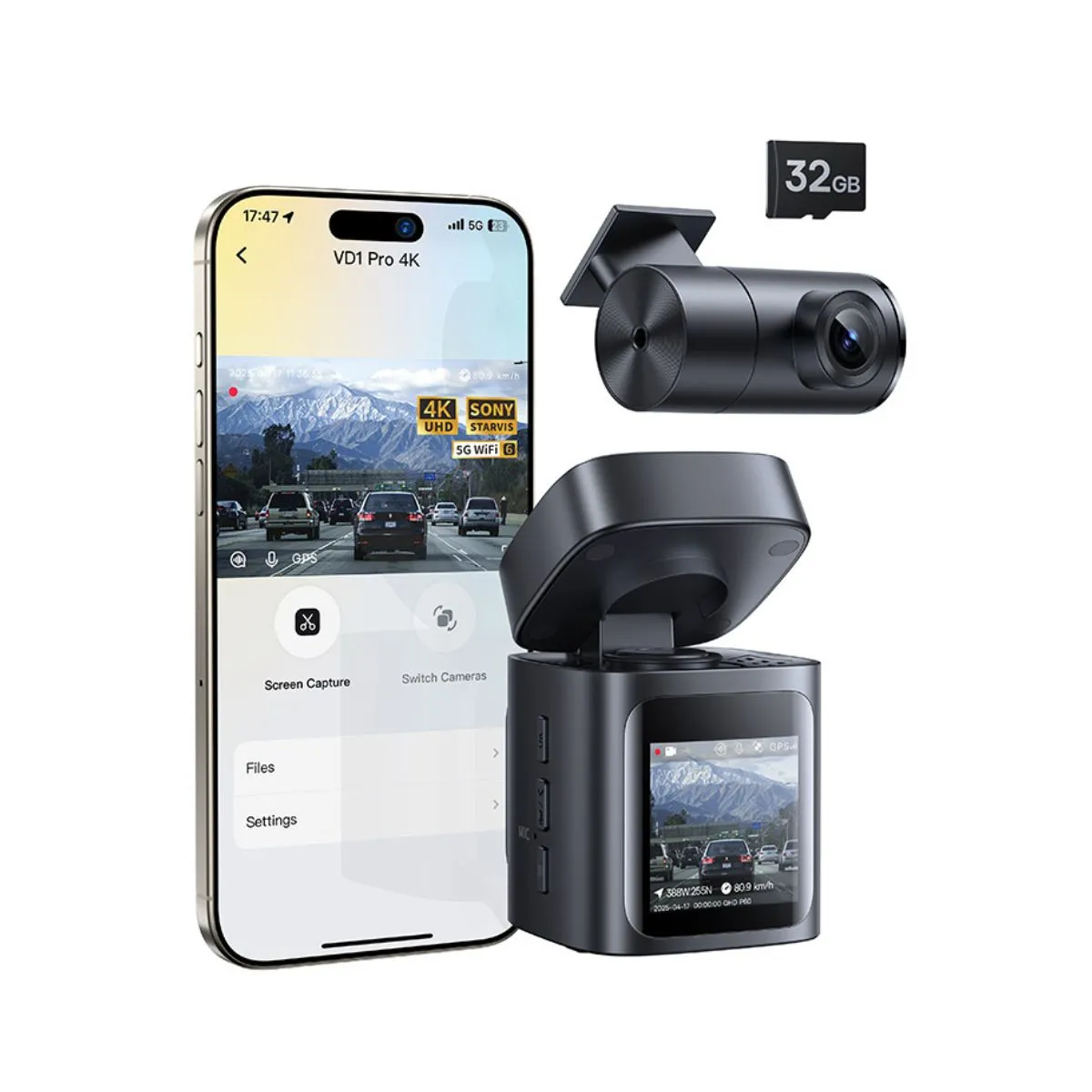 Baseus PrimeTrip VD1 Pro dashcam 4K avant 1080p arrière solaire