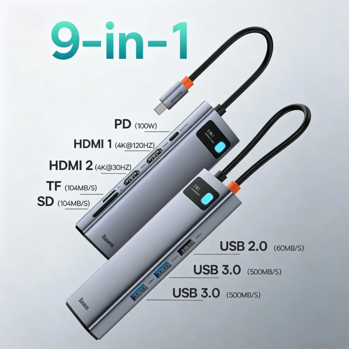 Baseus Metal Gleam Series 9-in-1 hub USB-C 85 W