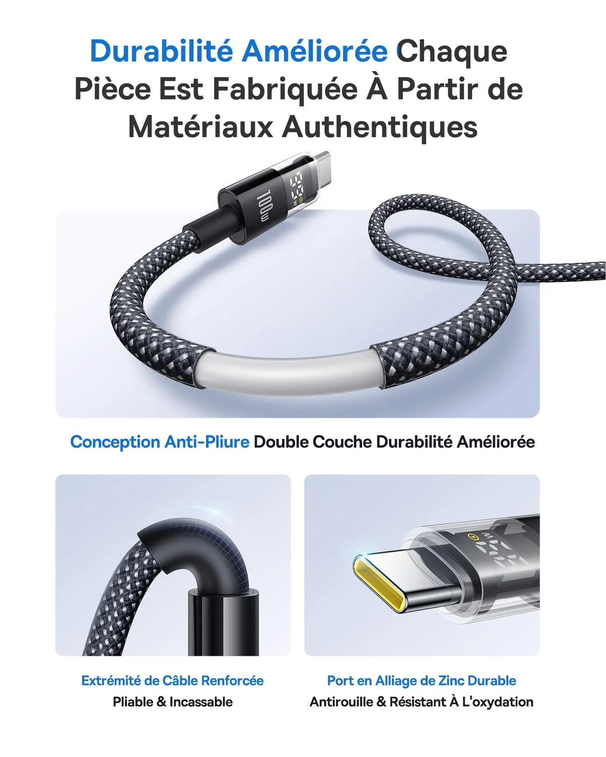 Baseus câble USB-C vers USB-C 100 W 1 m avec affichage numérique