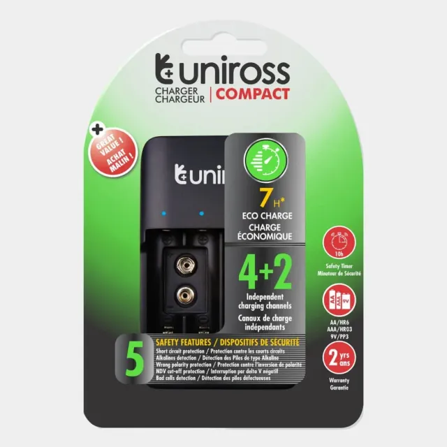 Uniross Compact chargeur piles AA AAA et 9 V
