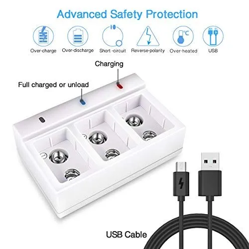 Keenstone batterie 9 V rechargeable PP3 800 mAh lot de 6 avec chargeur