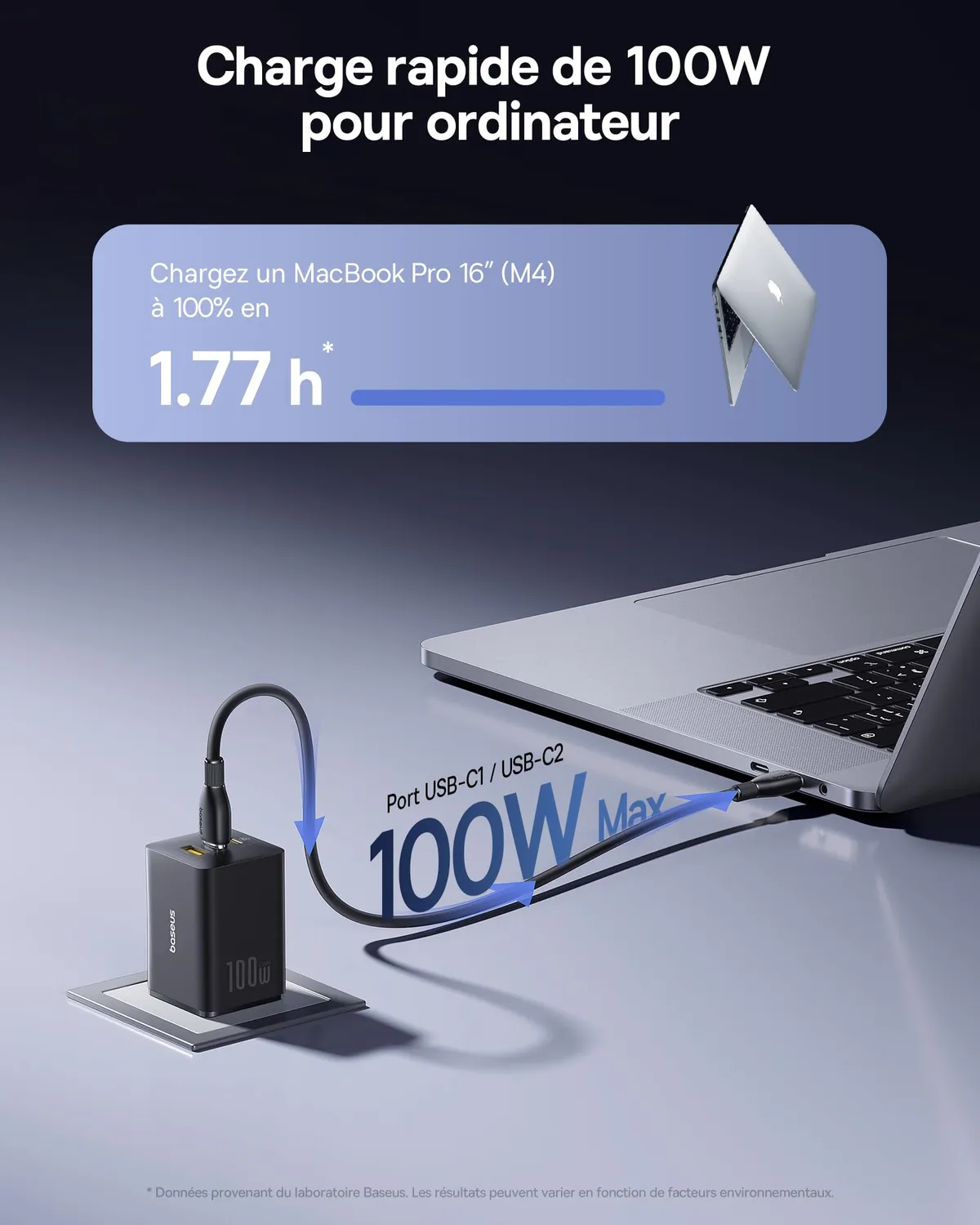 Baseus Enerfill chargeur USB-C 100 W 3 ports blanc GaN