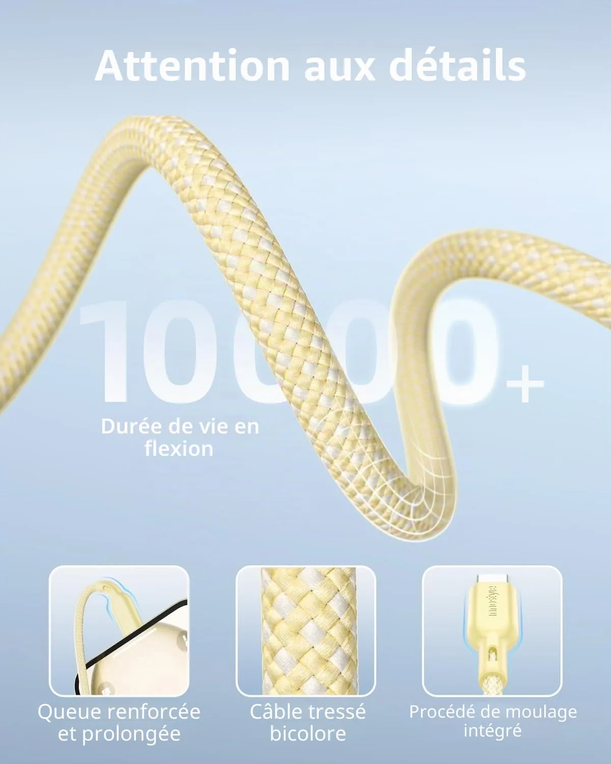 Innostyle PowerNova câble USB-C vers USB-C 60 W jaune tressé