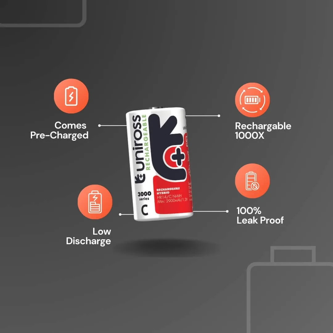 Uniross Ni-MH piles rechargeables C 3000mAh lot de 2 haute capacité