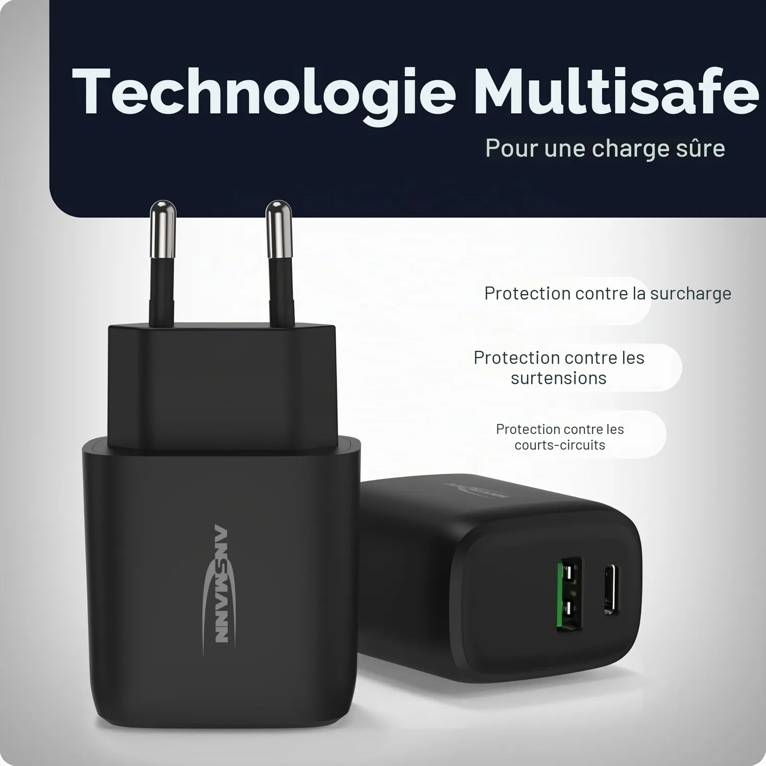 ANSMANN HC218PD chargeur USB 18 W noir double port