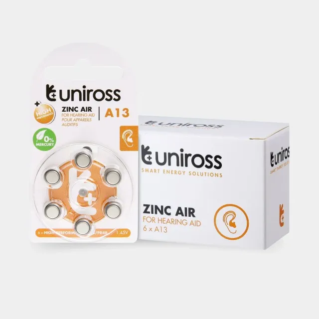 Uniross A13 UZA6A13 piles auditives 6 pièces zinc