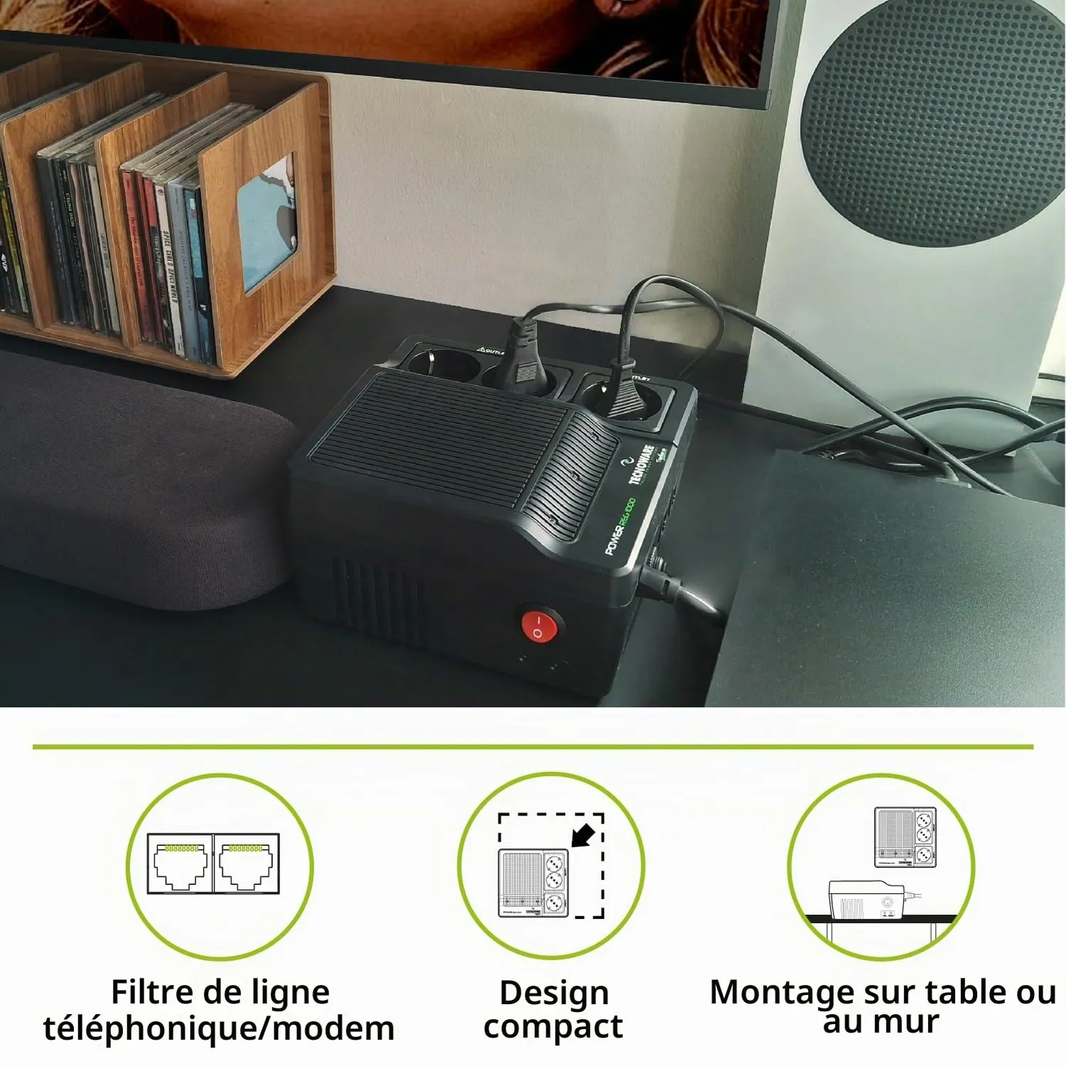Tecnoware PowerReg 1000VA stabilisateur tension 3 prises