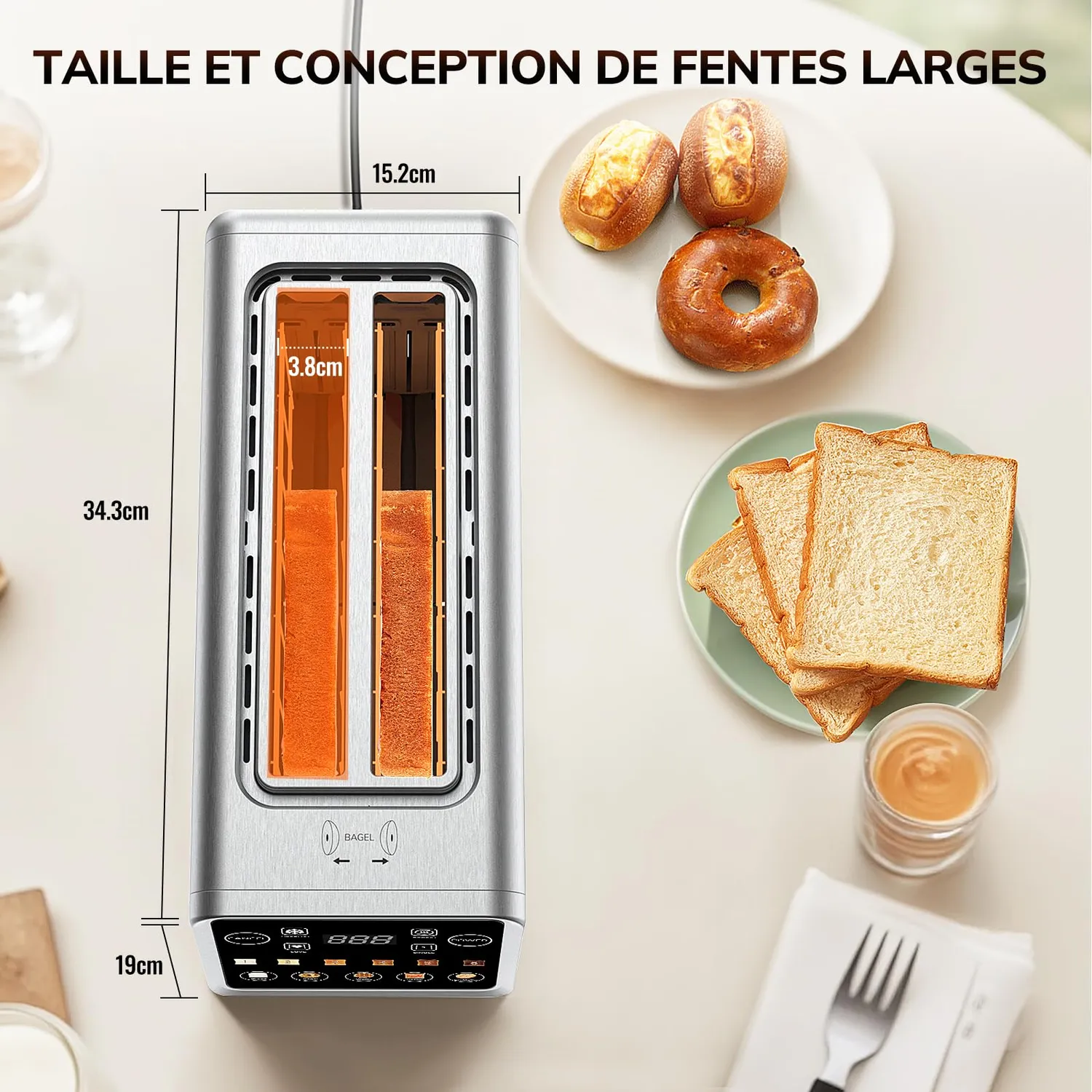 Keenstone grille-pain 4 tranches inox tactile L 2 fentes