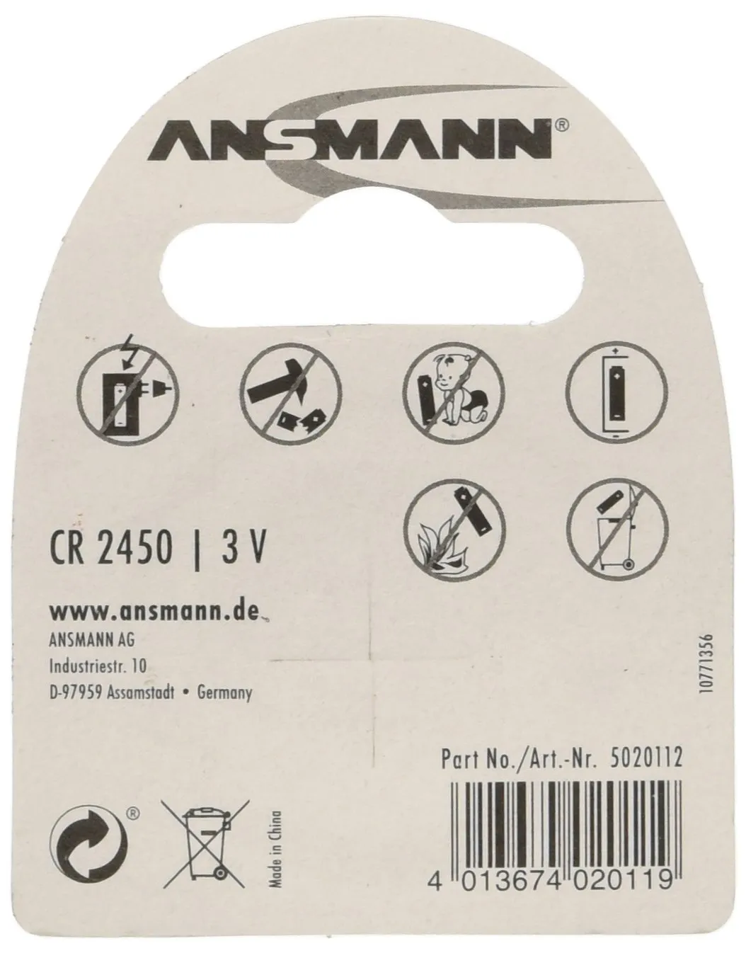 ANSMANN CR2450 pile bouton lithium 3 V 630 mAh lot de 1