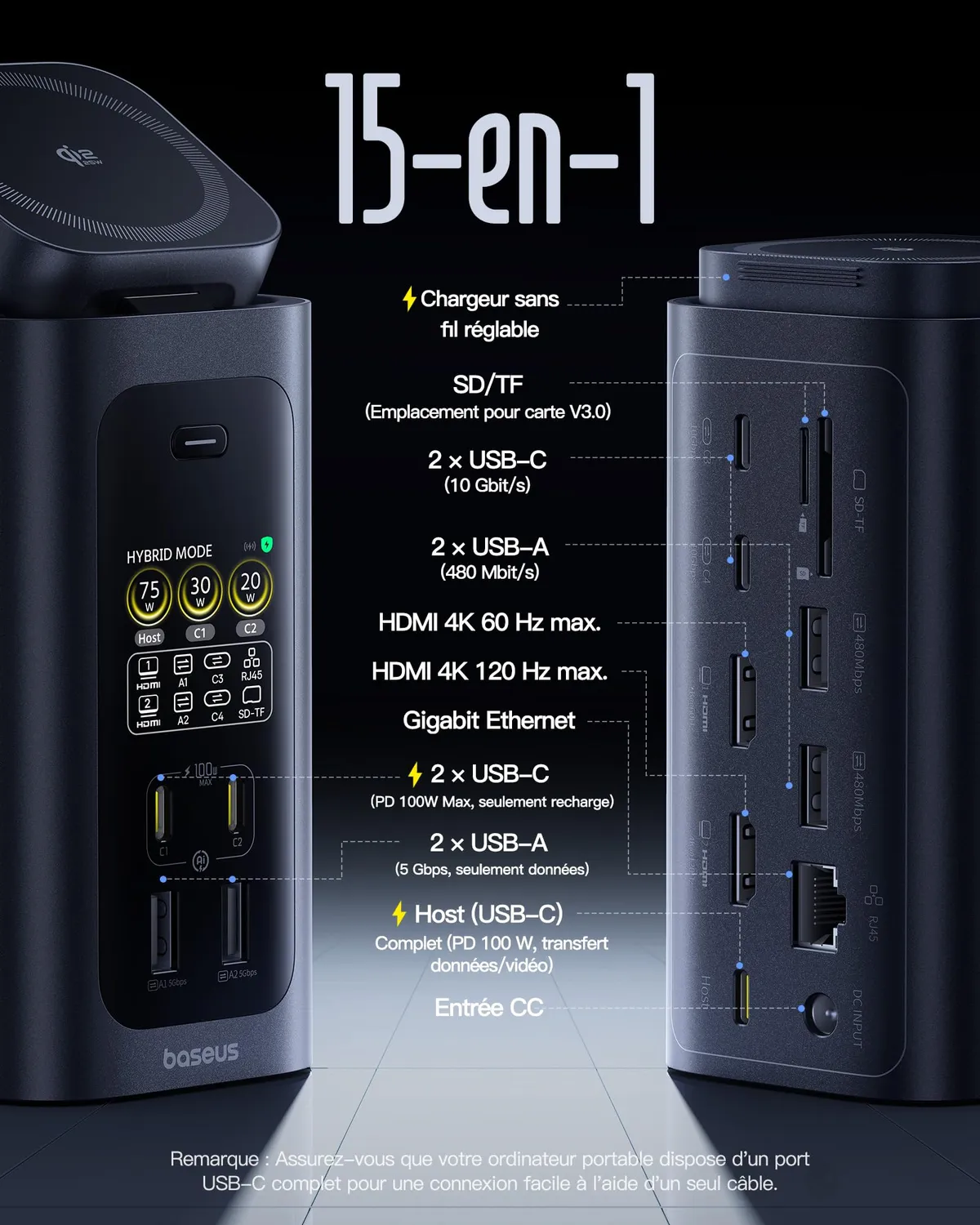 Baseus Spacemate Pro station d’accueil 15-en-1 160 W