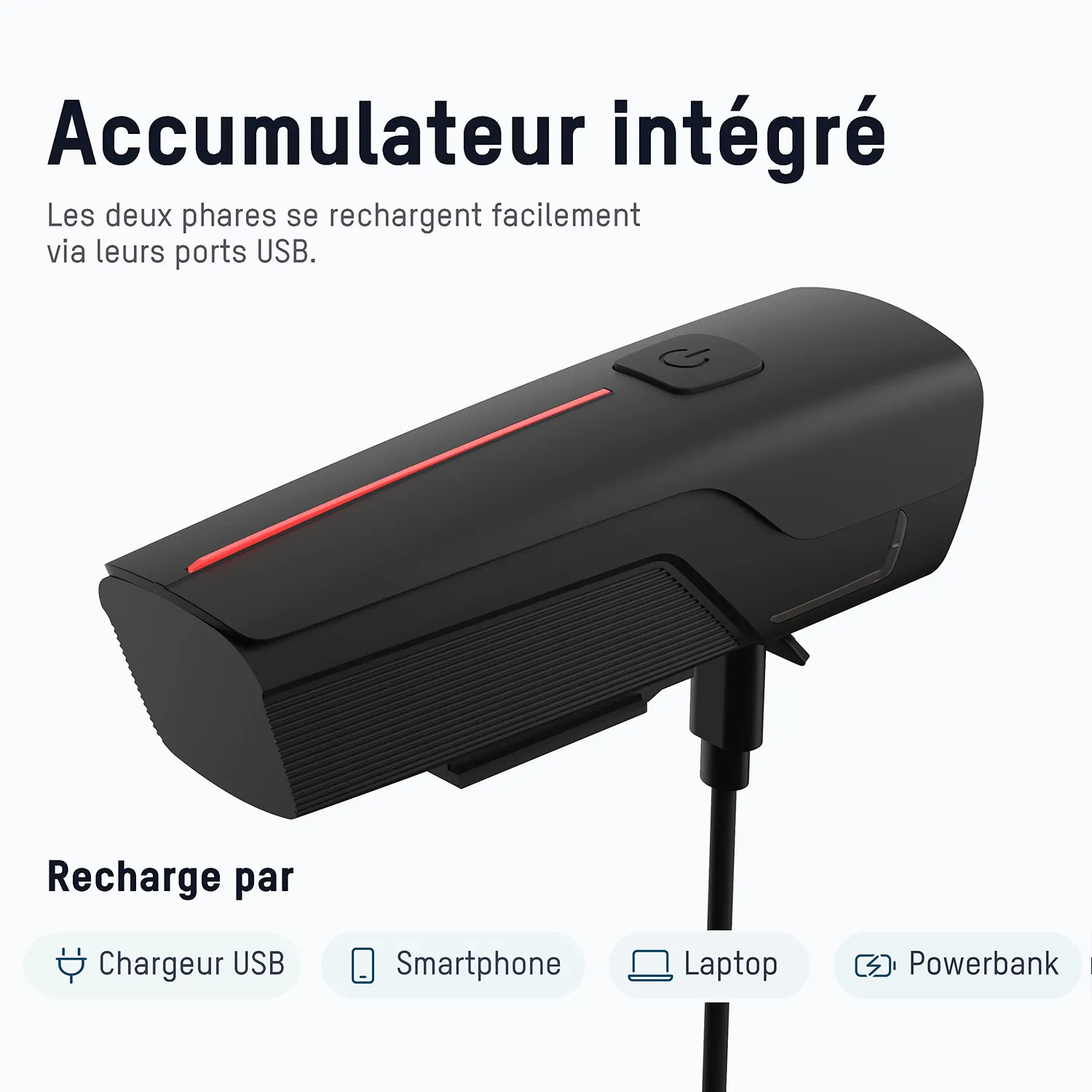 ANSMANN éclairage vélo 50 Lux phare avant rechargeable intempéries