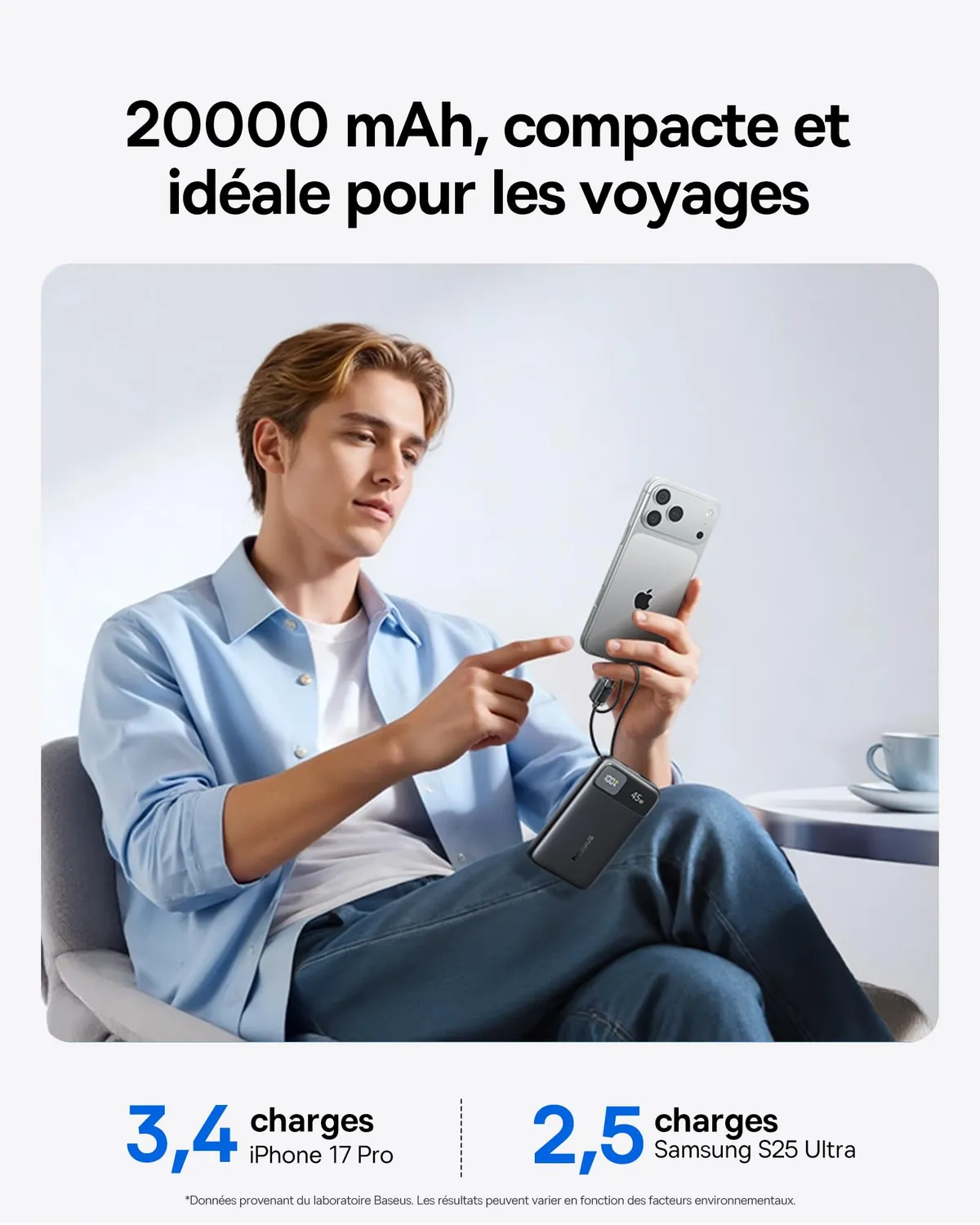 Baseus FC11 Powerbank batterie externe 20 000 mAh noire 45 W
