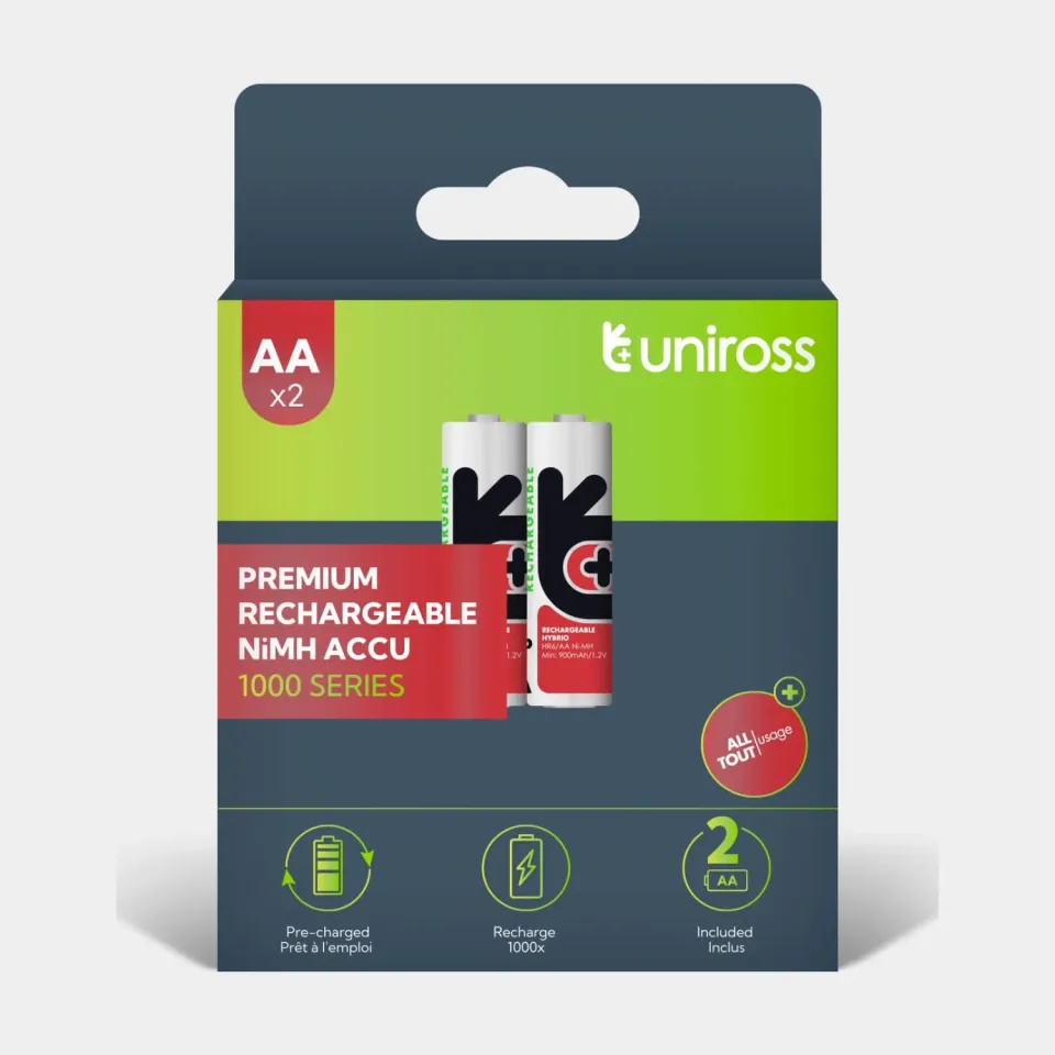 Uniross AA piles rechargeables Ni-MH 1000mAh lot de 2