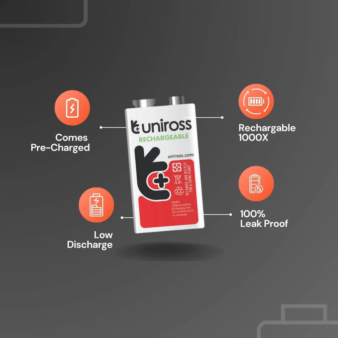 Uniross Pile Rechargeable 9V Ni-MH 1 unité longue durée