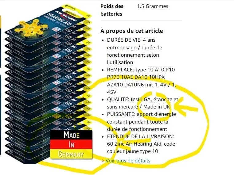 ANSMANN piles auditives type 10 60 pièces zinc-air sans mercure