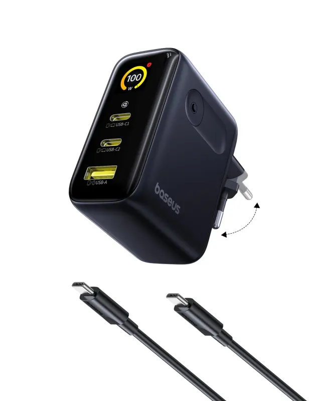 Baseus PicoGo 100W chargeur USB-C 3-en-1 avec écran pliable