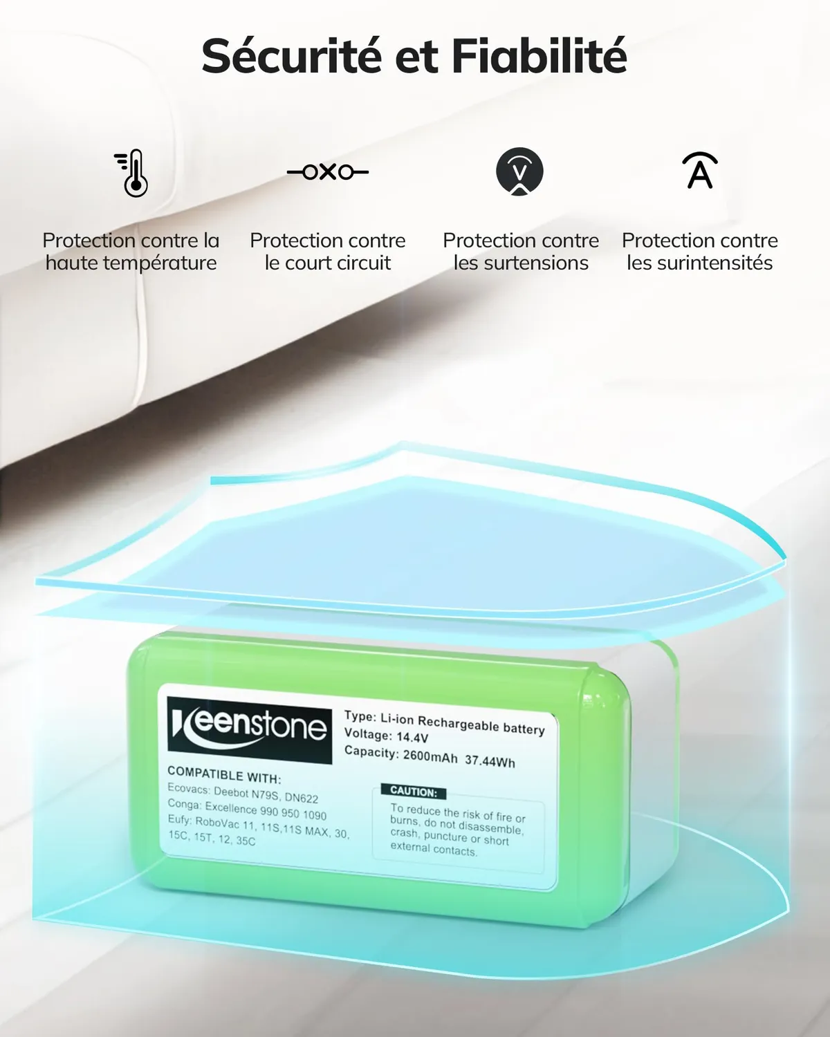 Keenstone batterie 2600 mAh aspirateur robot 14,4 V