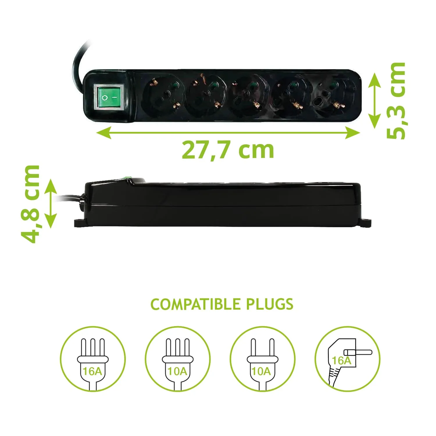 Tecnoware Power Systems multiprise 5 prises Schuko Italie, interrupteur