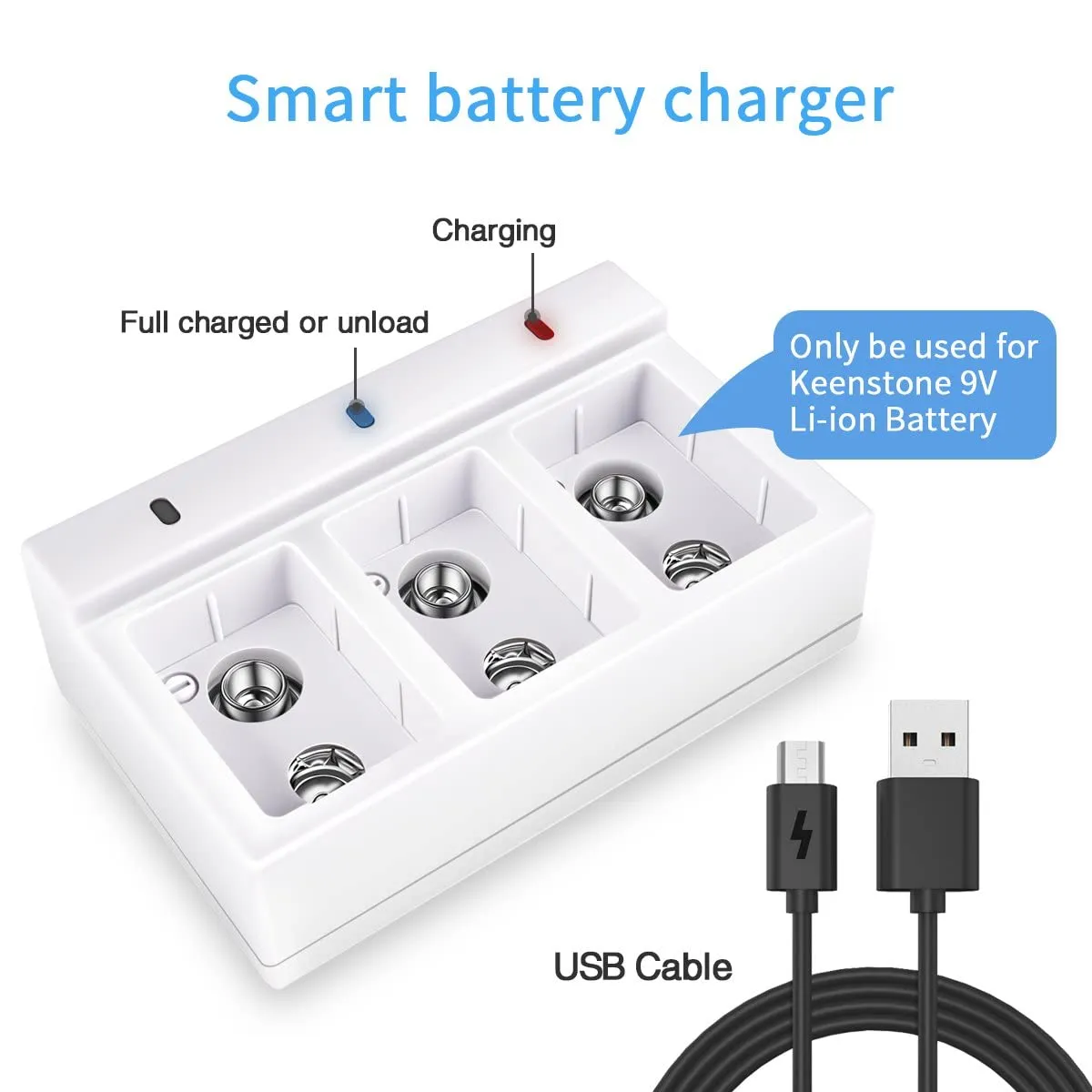 Keenstone piles 9 V rechargeables 800 mAh lot de 3 avec chargeur