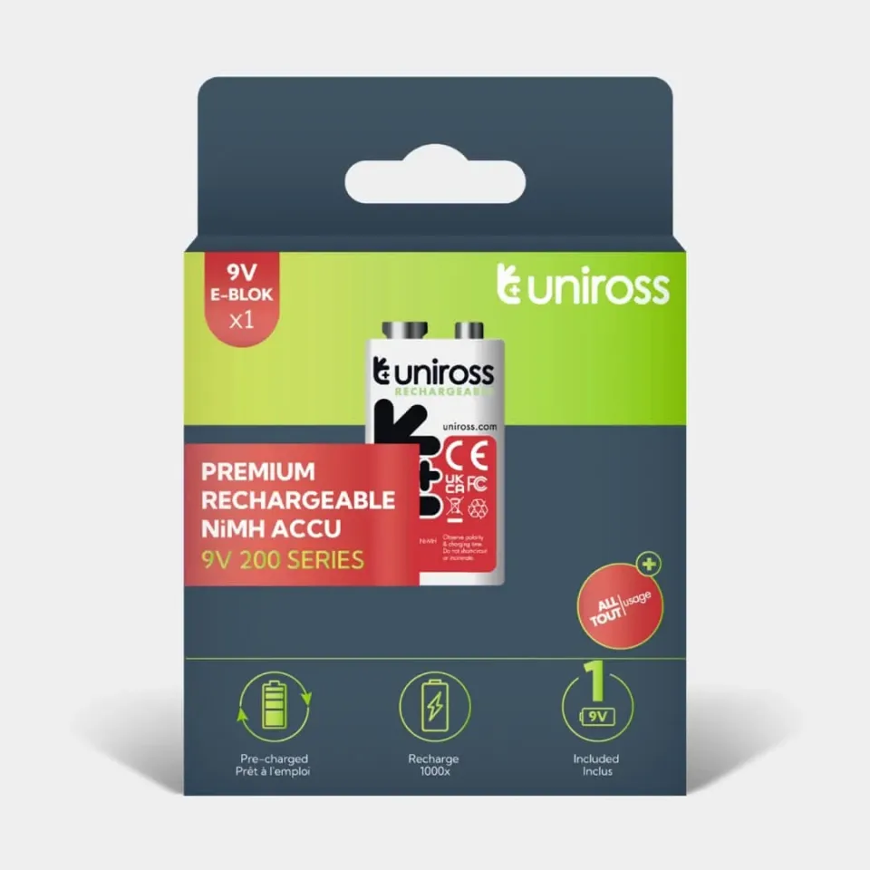 Uniross Pile Rechargeable 9V Ni-MH 1 unité longue durée