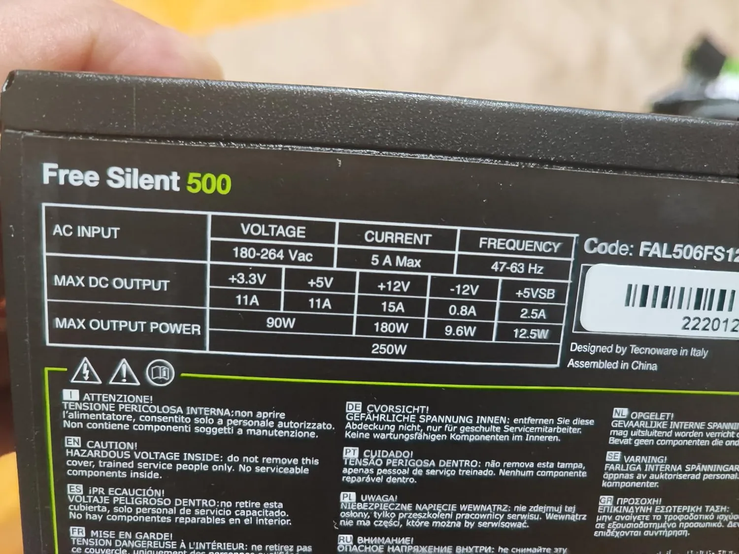 Tecnoware Free Silent 500 alimentation PC ATX 500 W PCI-E