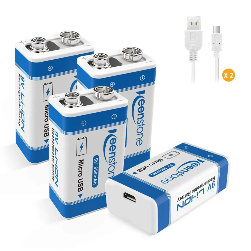 Keenstone 6F22 pile rechargeable 9 V 650 mAh lot de 4 USB