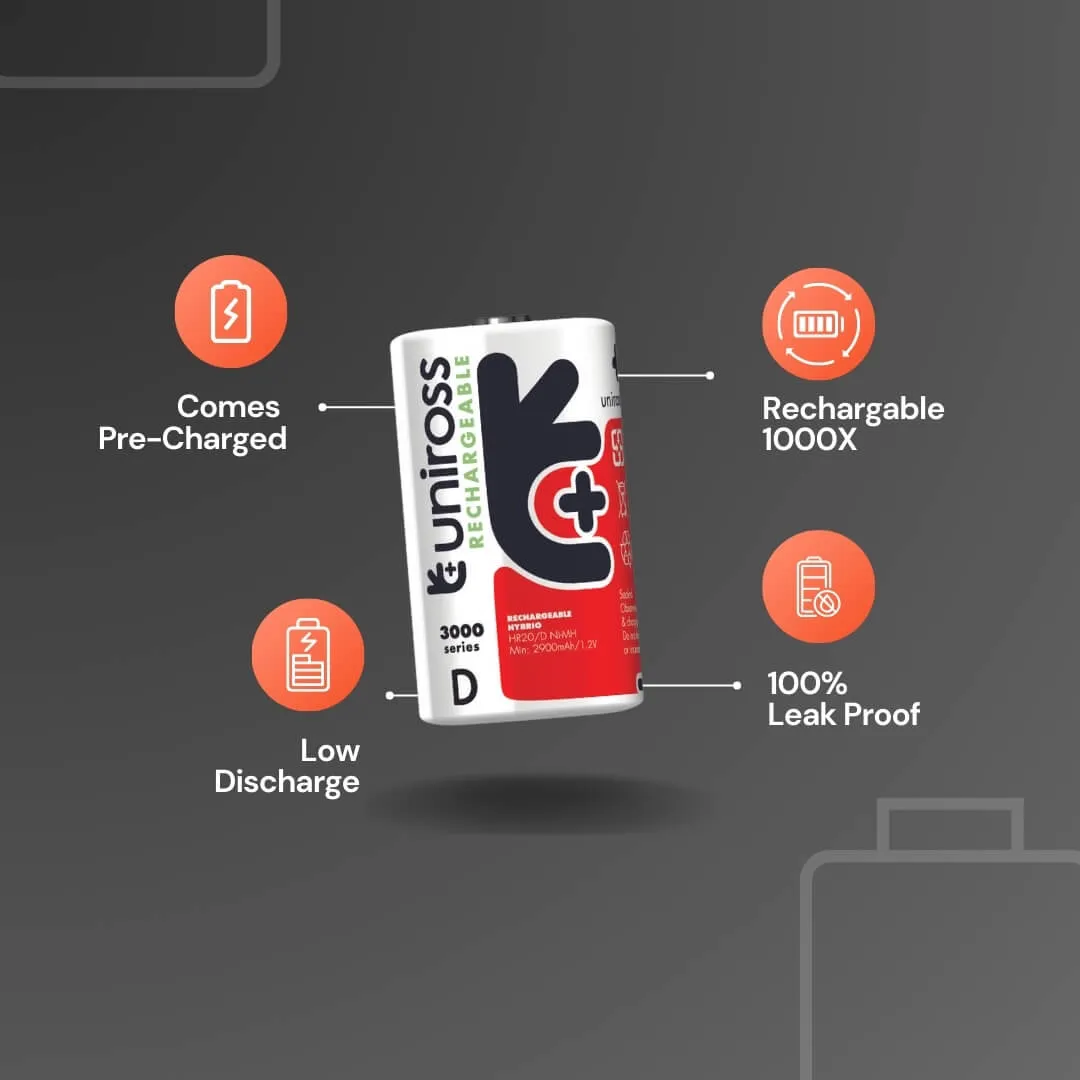 Uniross D piles rechargeables Ni-MH 3000mAh lot de 2