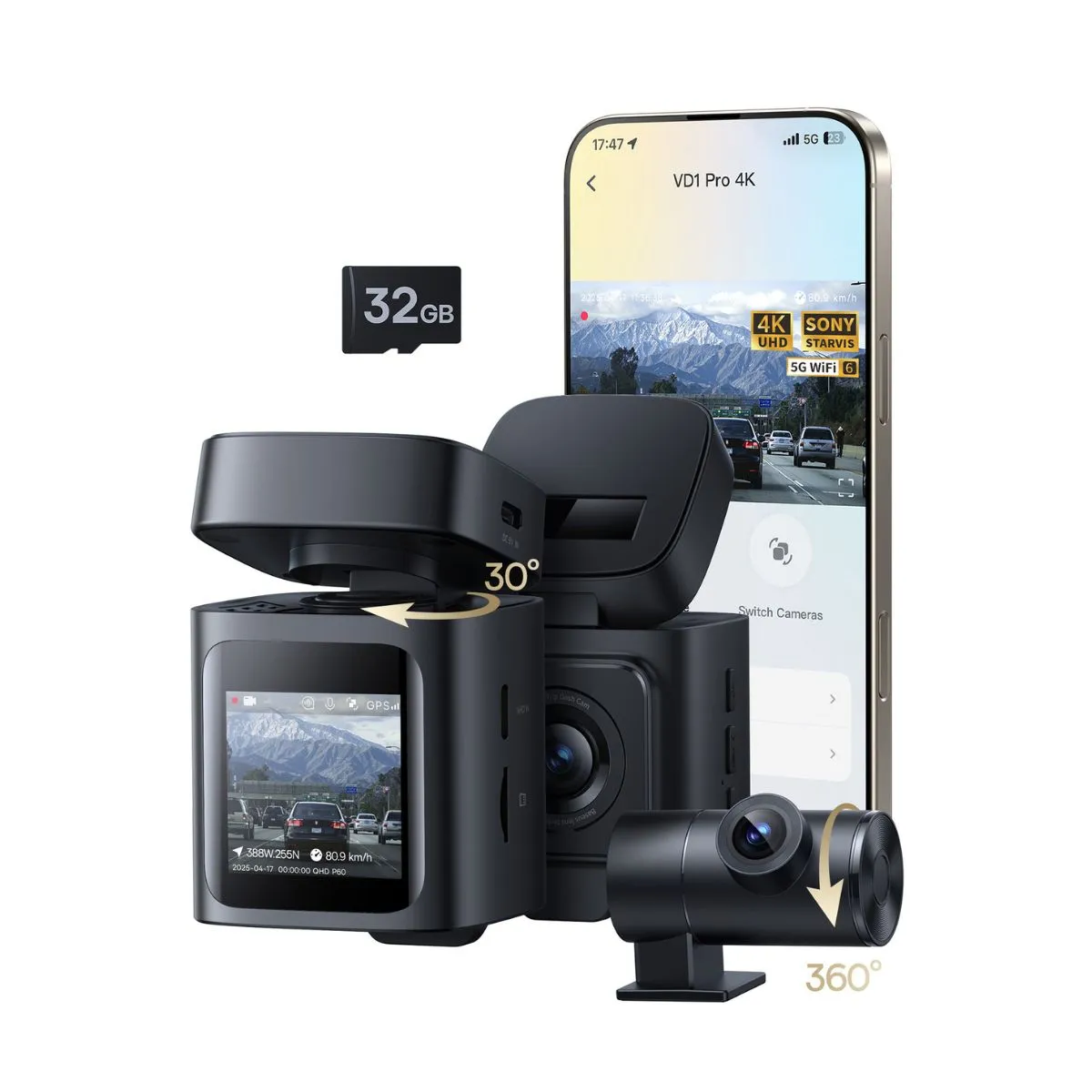 Baseus PrimeTrip VD1 Pro dashcam 4K avant 1080p arrière solaire