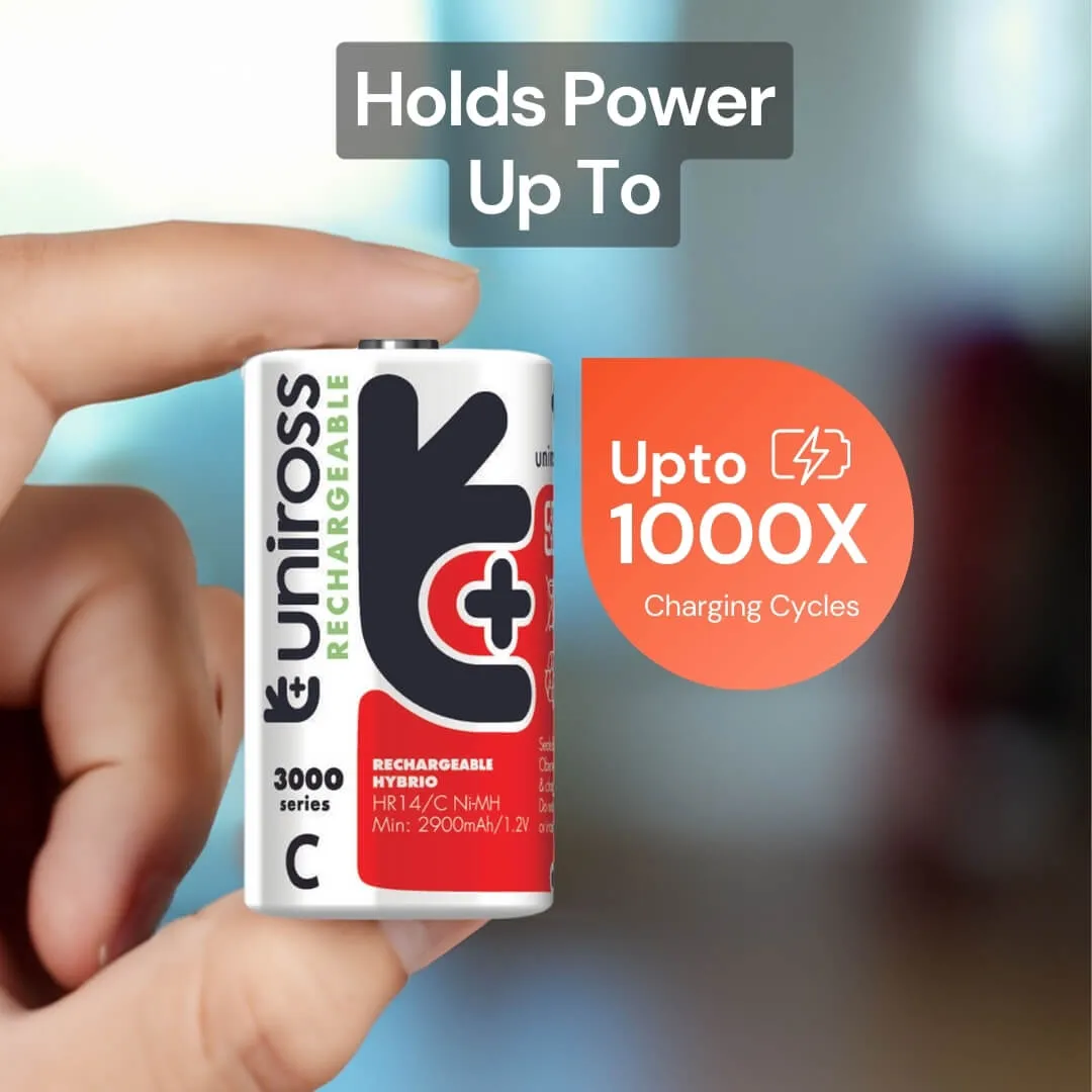 Uniross Ni-MH piles rechargeables C 3000mAh lot de 2 haute capacité