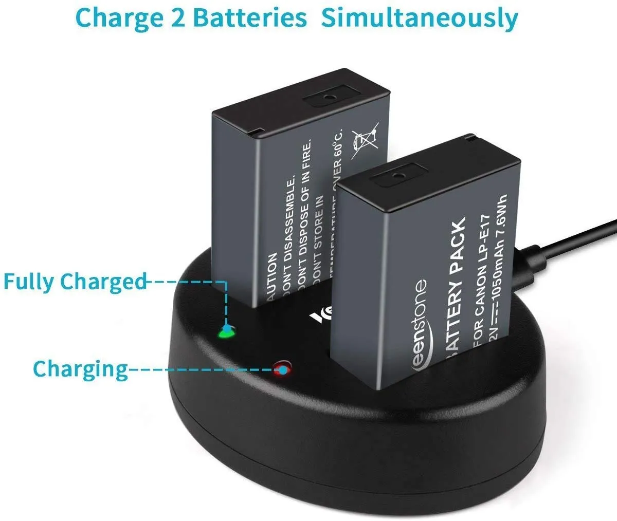 Keenstone LP-E17 batteries appareil photo 2 pièces 1050 mAh avec chargeur