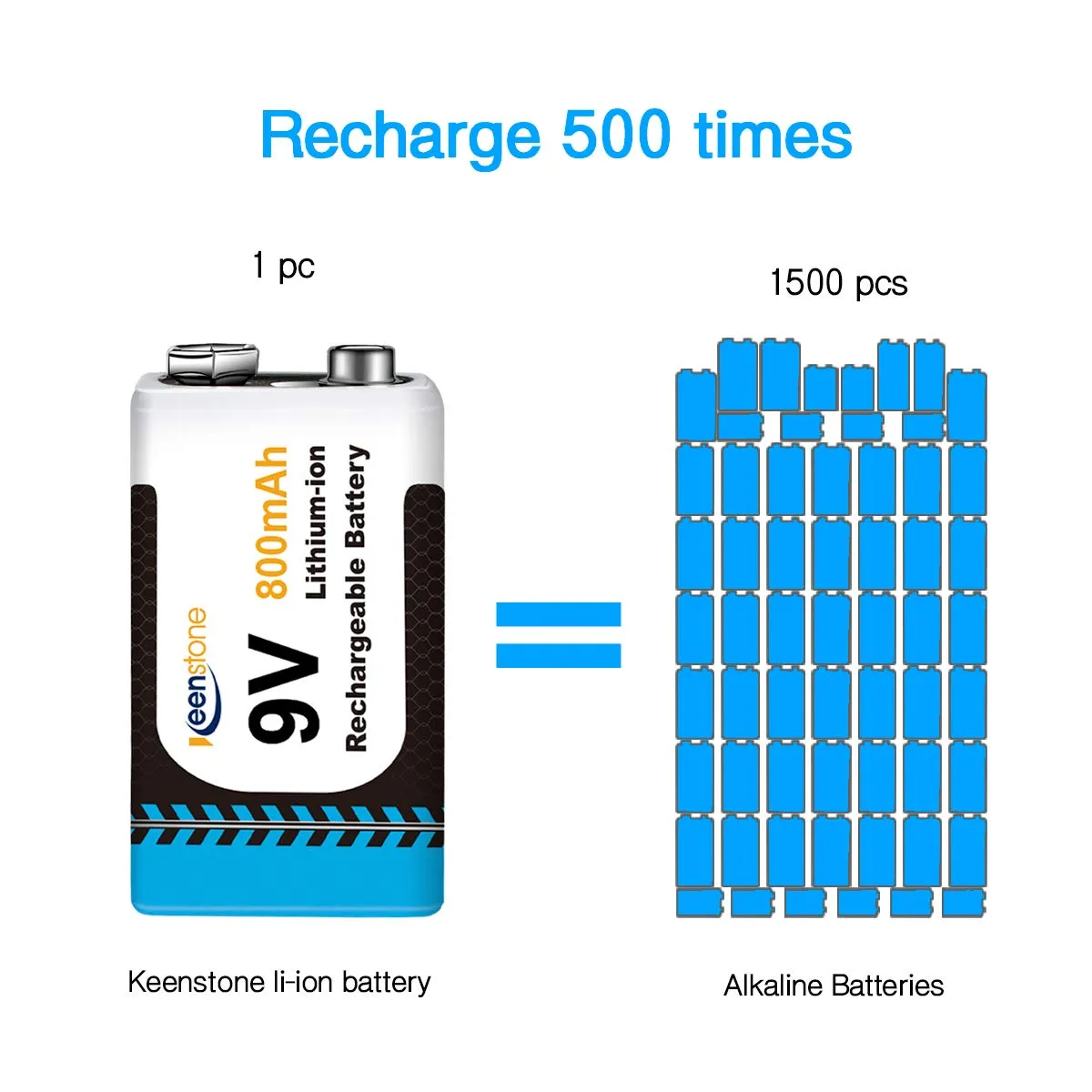 Keenstone batterie 9 V rechargeable PP3 800 mAh lot de 6 avec chargeur