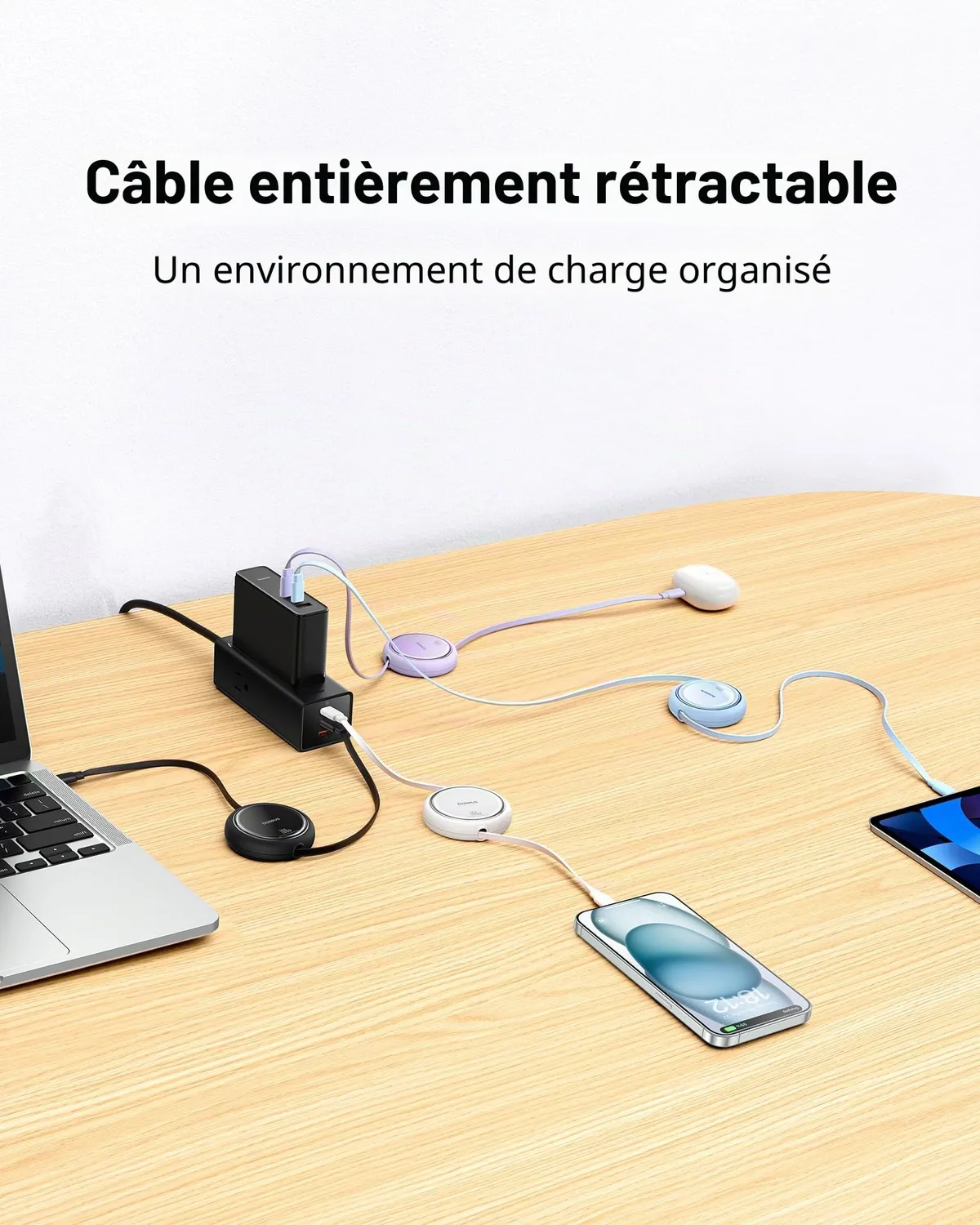 Baseus câble USB-C 100 W rétractable blanc 4 longueurs