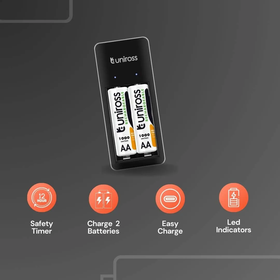 Uniross Mini Chargeur Piles AA AAA + 2 piles AA incluses