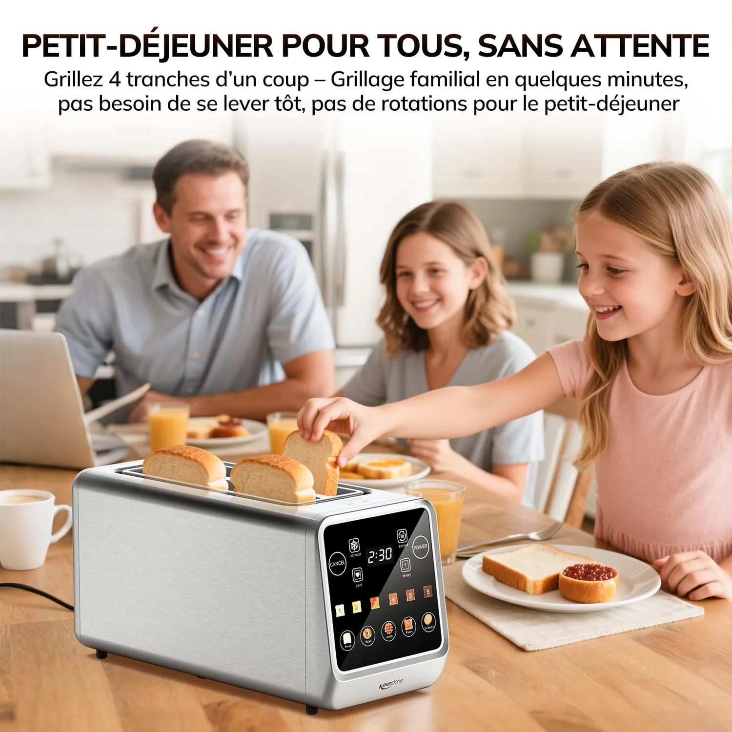 Keenstone grille-pain 4 tranches inox tactile L 2 fentes