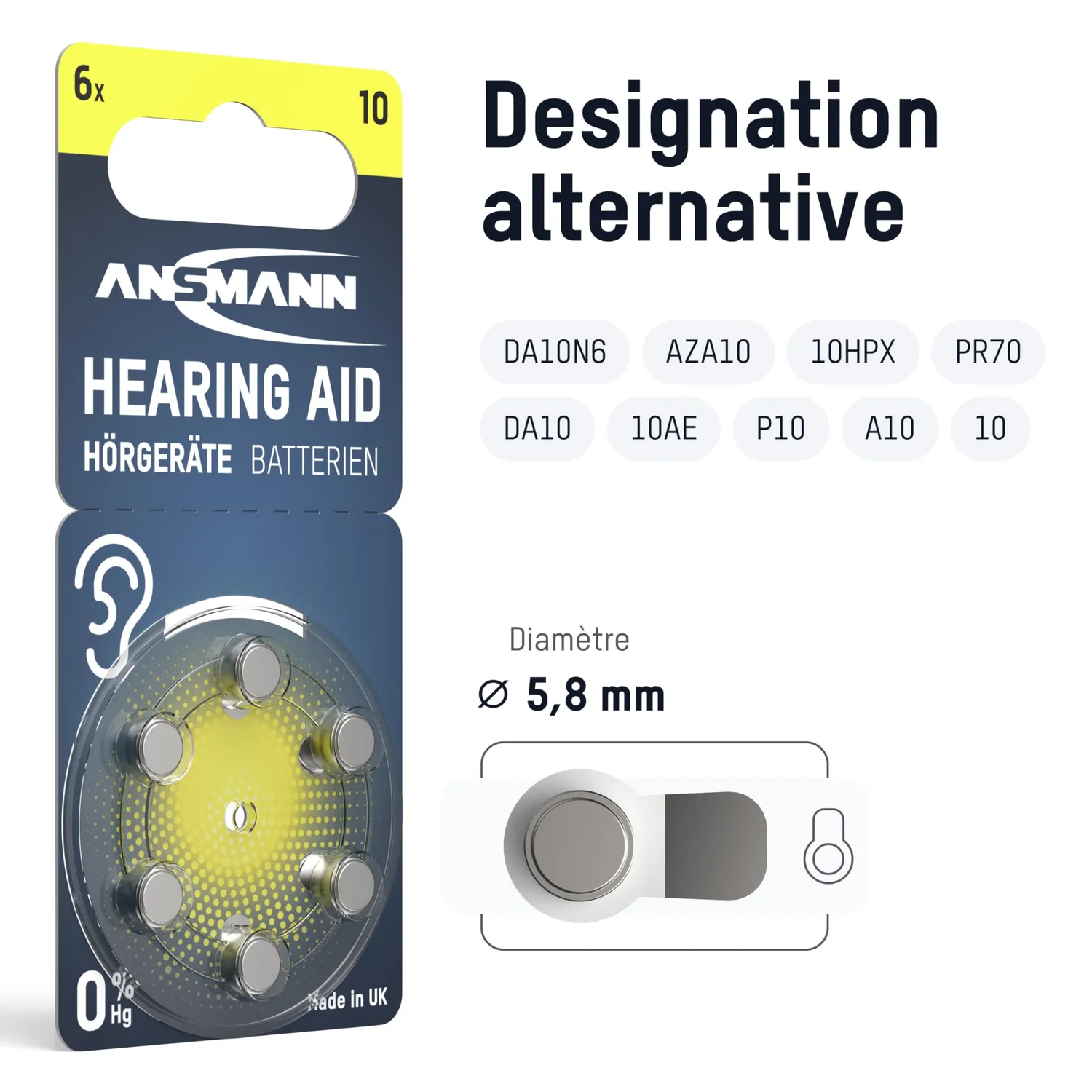 ANSMANN piles auditives type 10 60 pièces zinc-air sans mercure