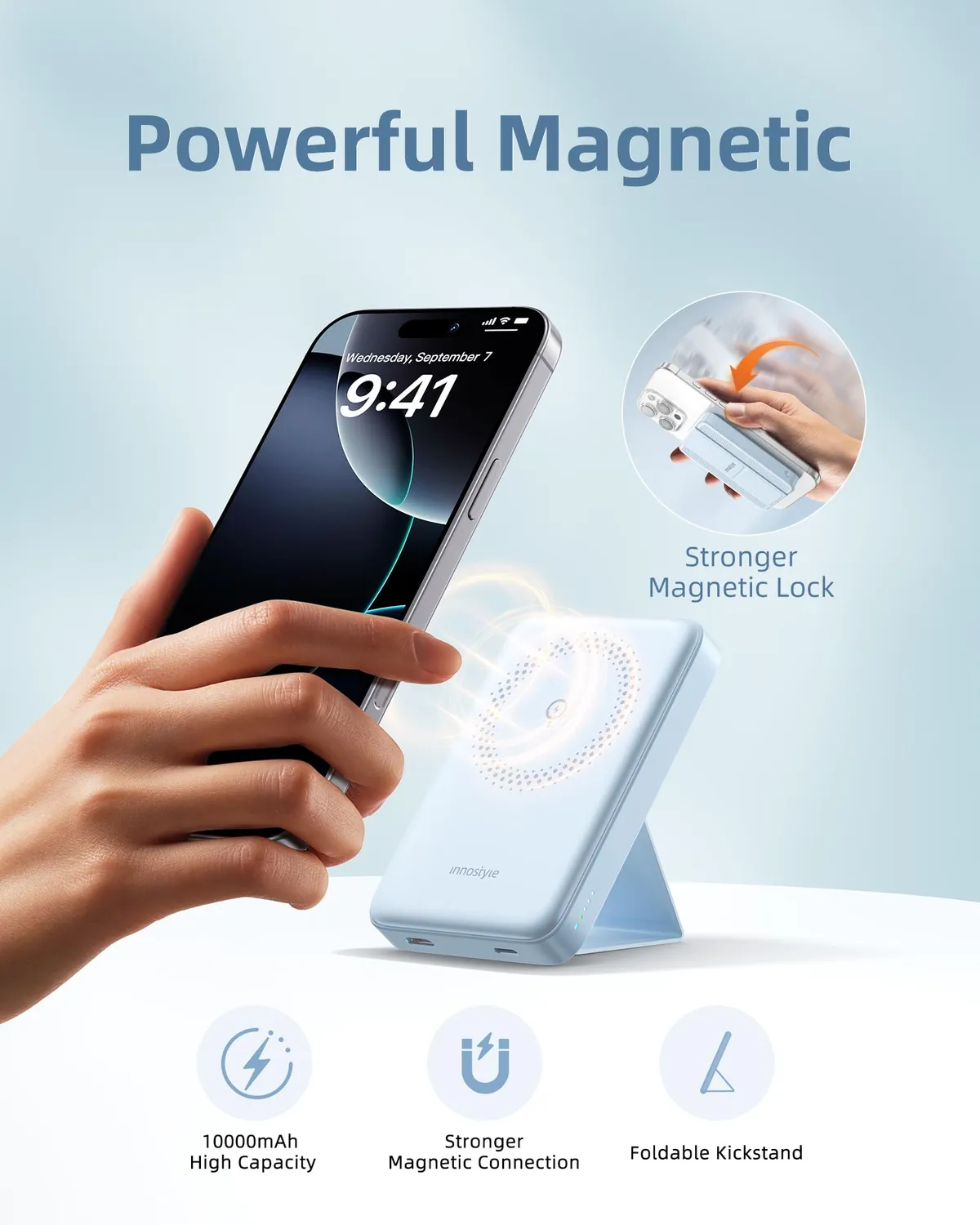 Innostyle PowerMag Slim batterie externe MagSafe 10 000 mAh bleue
