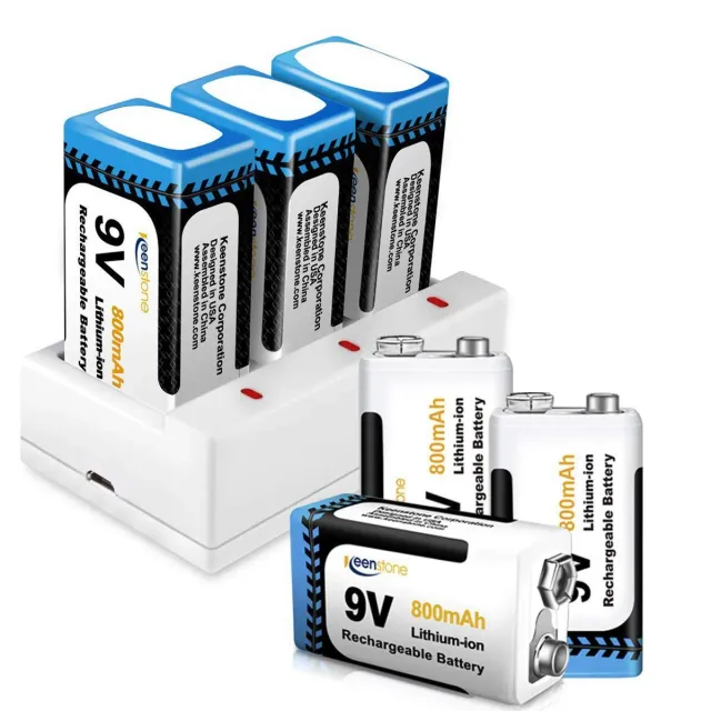 Keenstone batterie 9 V rechargeable PP3 800 mAh lot de 6 avec chargeur