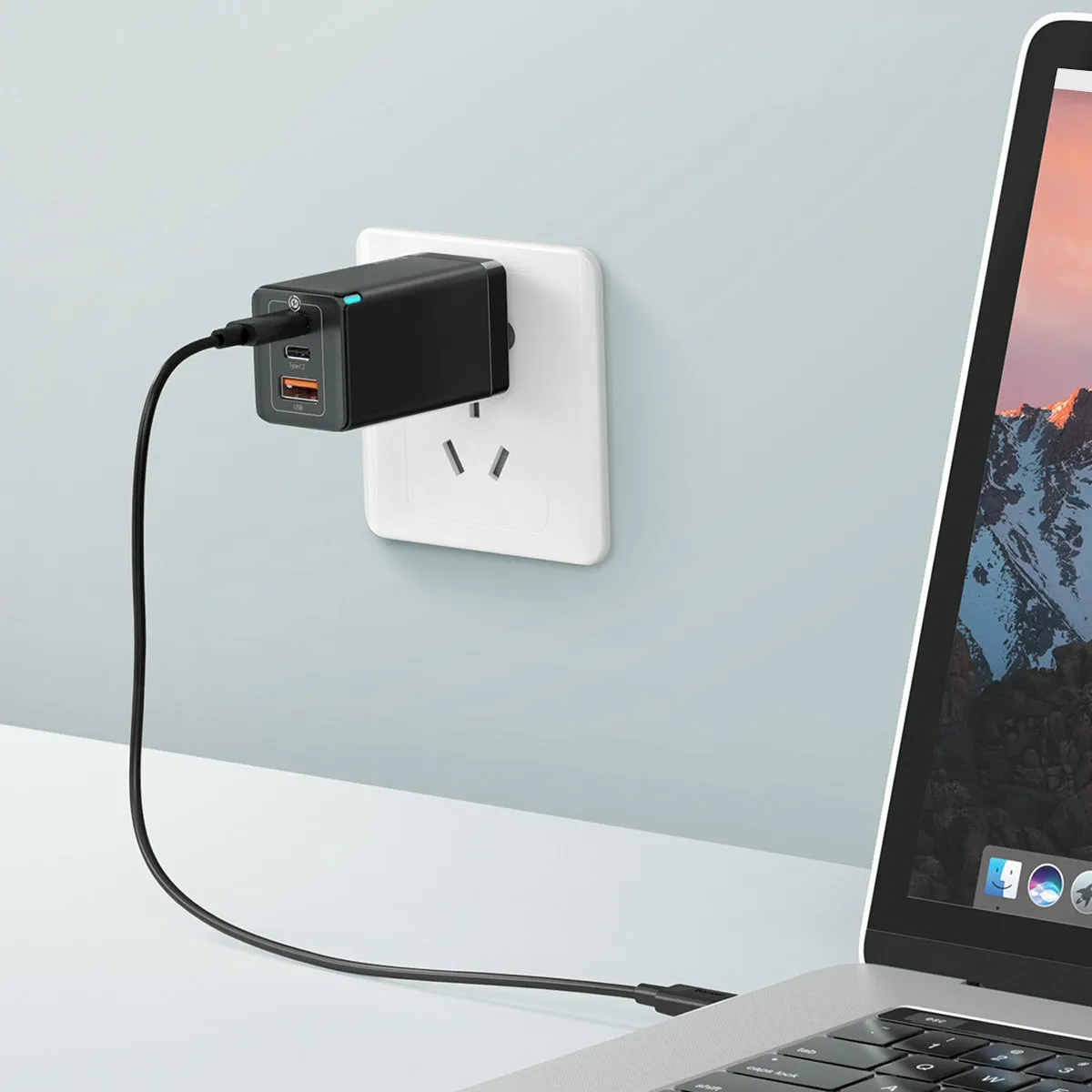 Baseus GaN2 3 Ports Fast Charger 65W chargeur secteur noir