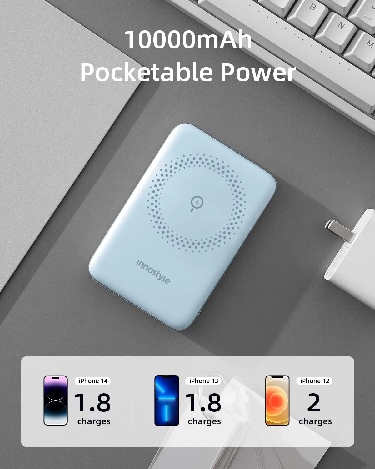 Innostyle PowerMag Slim batterie externe MagSafe 10 000 mAh bleue