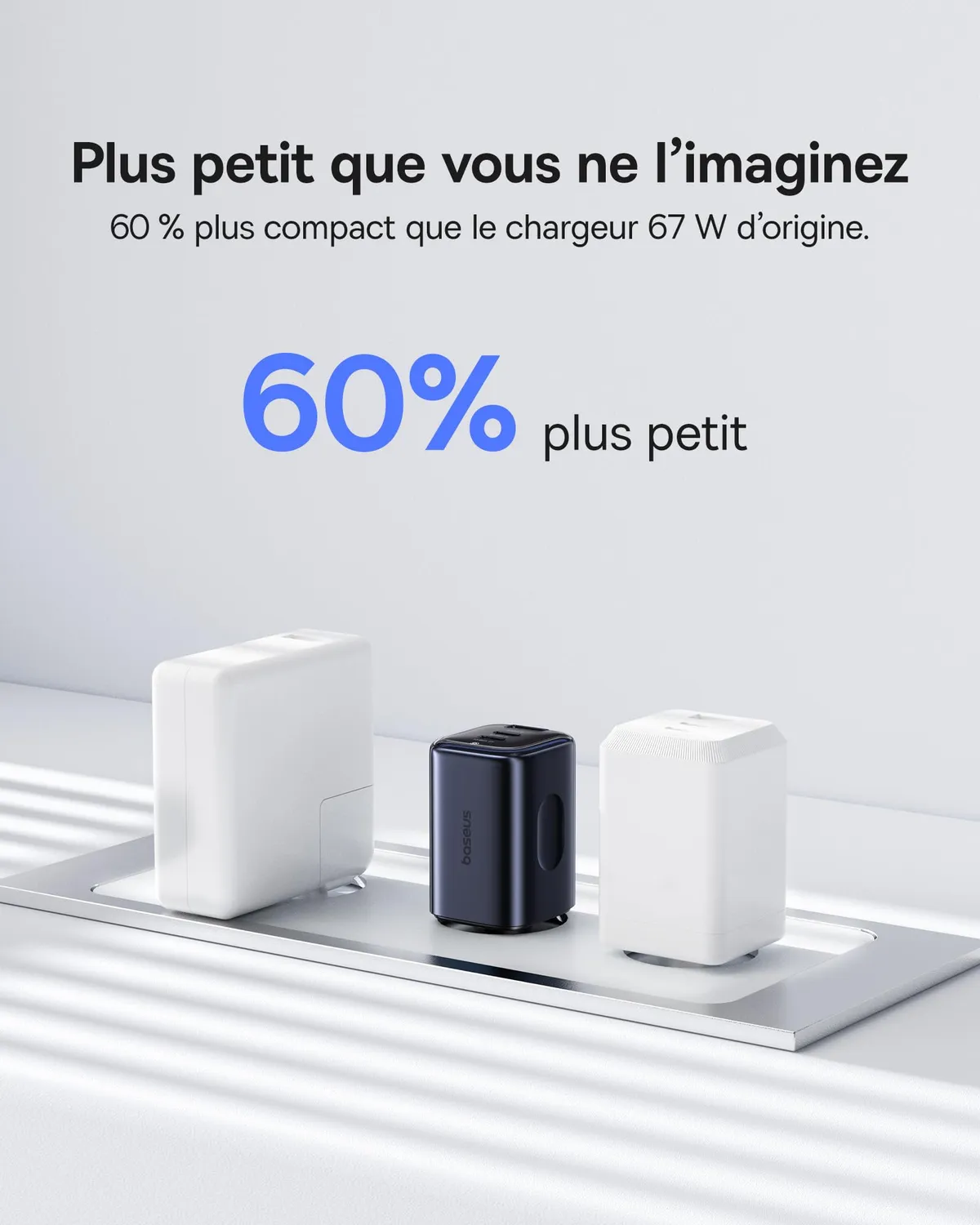 Baseus Picogo Chargeur USB-C 67 W 3 ports GaN compact