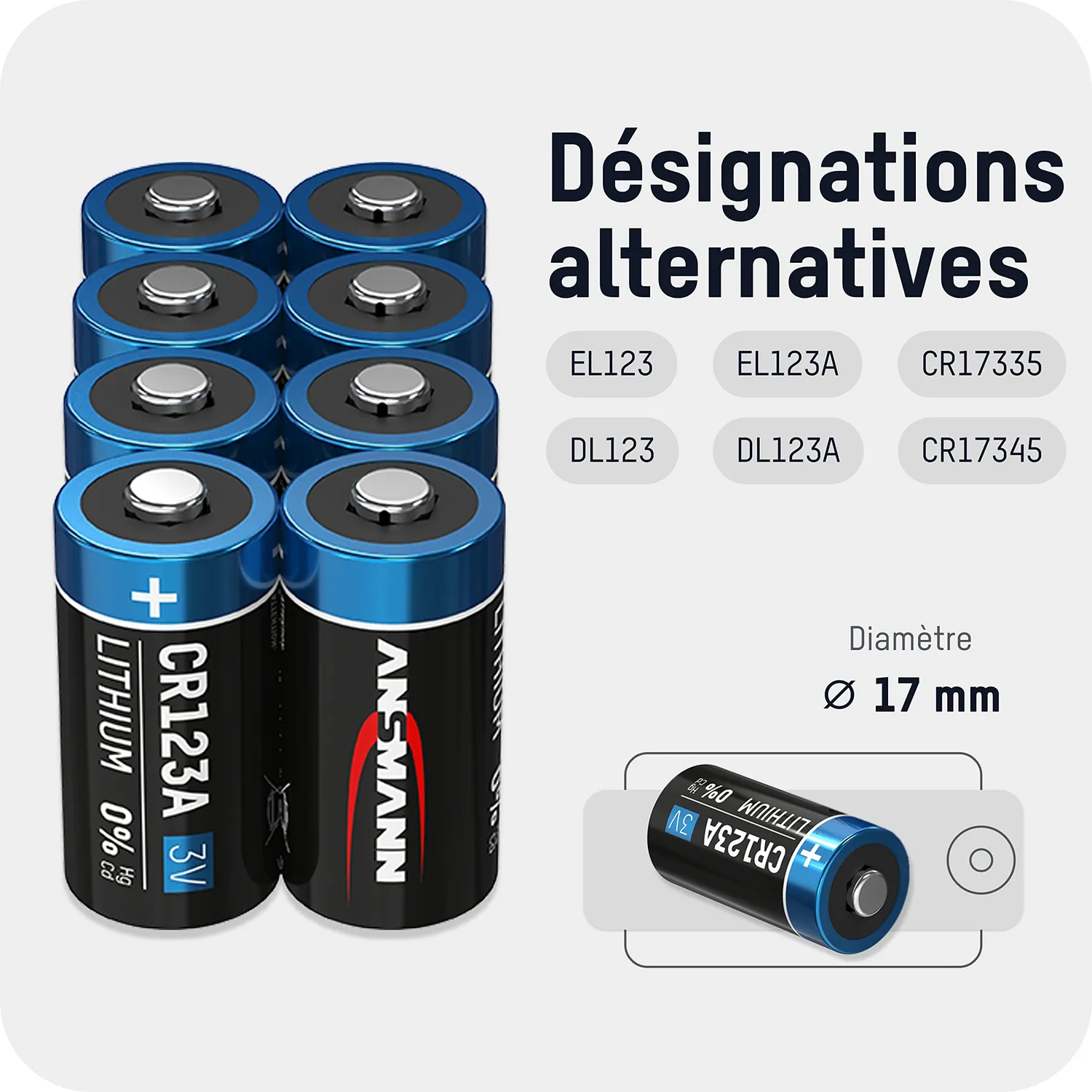 ANSMANN piles lithium CR123A 3 V lot de 8 longue durée