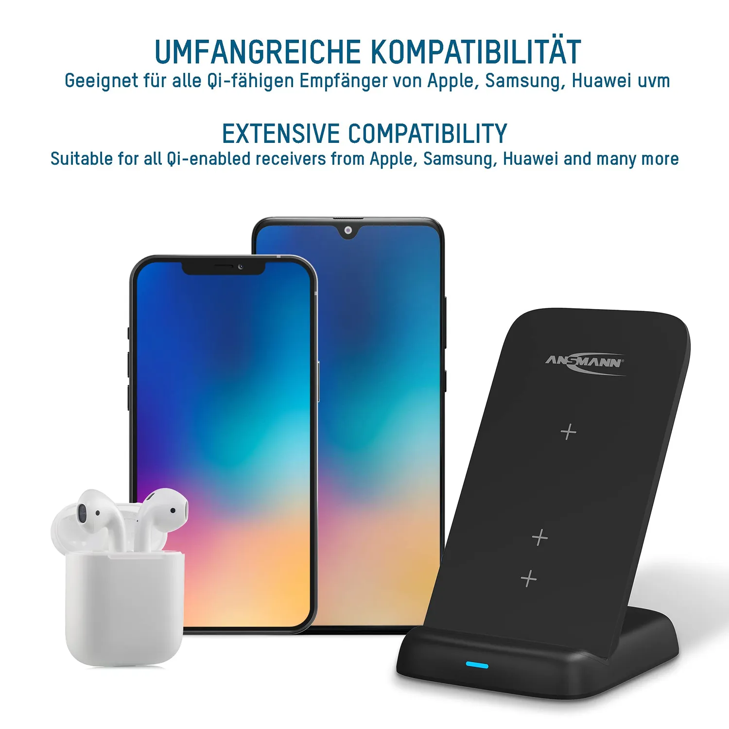 ANSMANN Chargeur Qi 15 W vertical sans fil