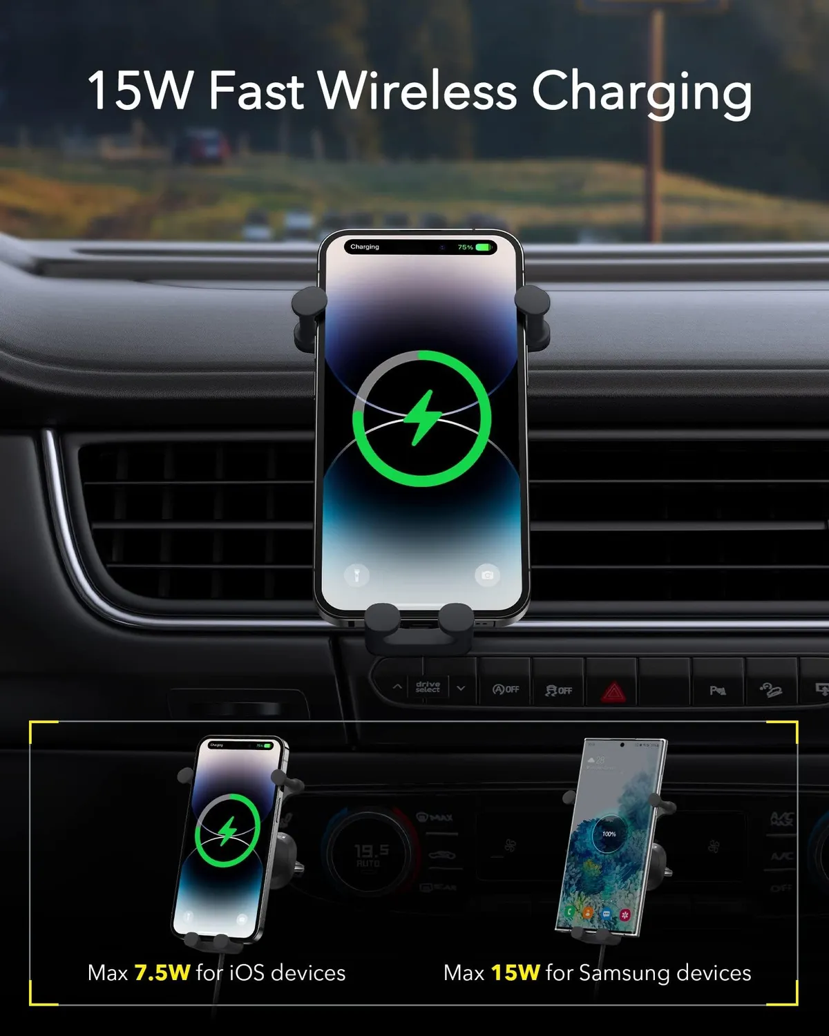 Baseus Stable Gravitational Wireless Charging Car Mount Pro 15W support voiture noir