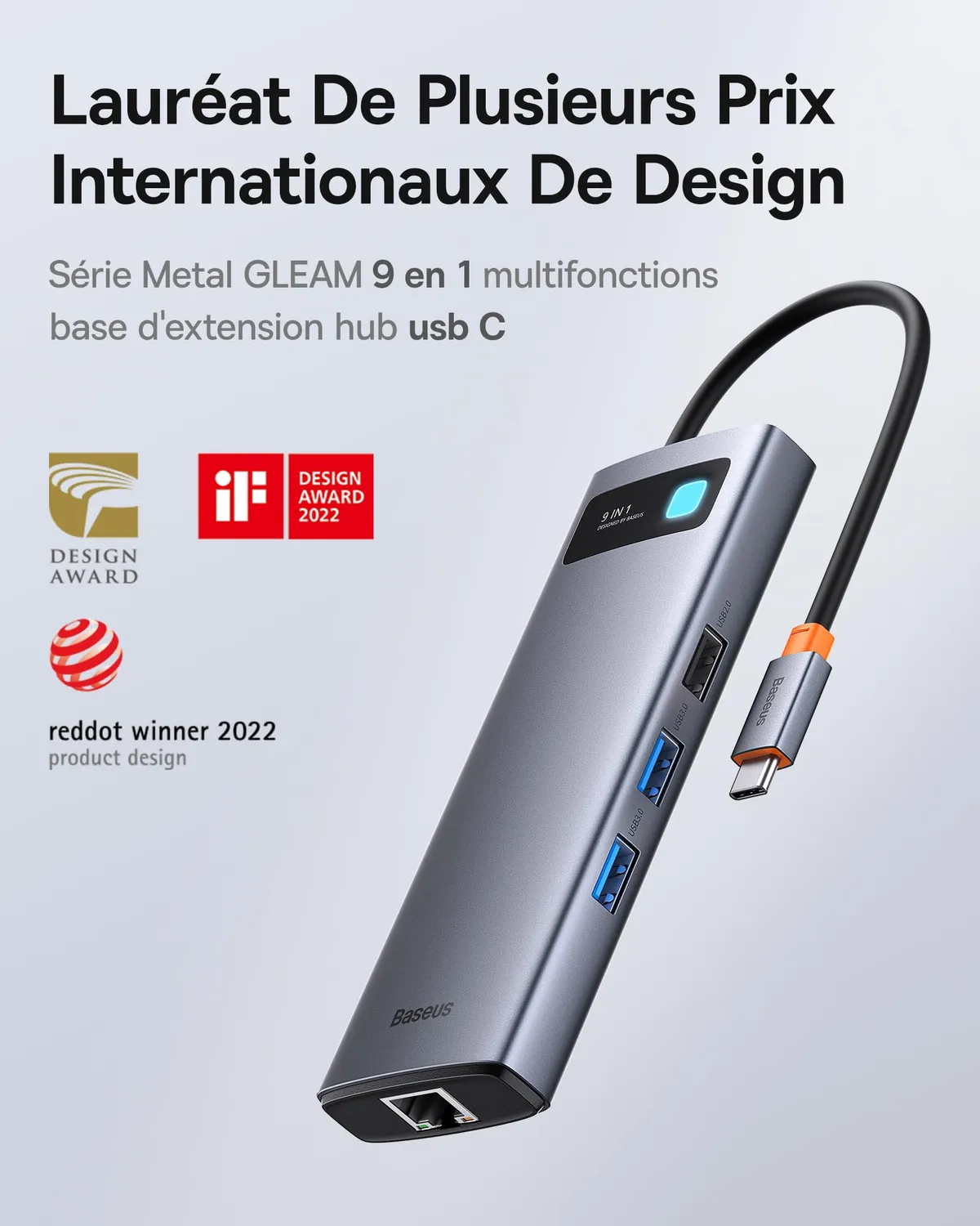 Baseus 9 en 1 Station d'Accueil USB-C 4K 120Hz 100W