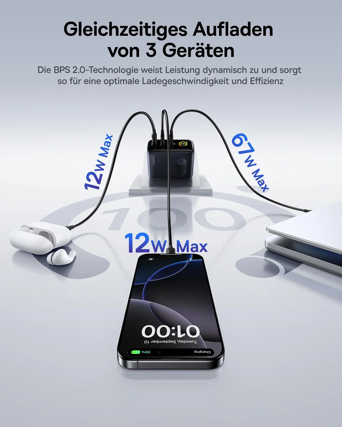 Baseus PicoGo 100W chargeur USB-C 3-en-1 avec écran pliable