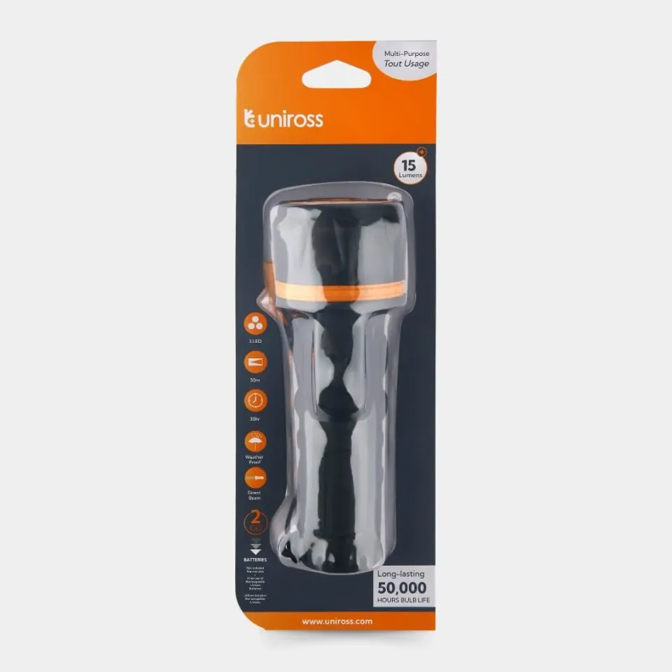 Uniross Heavy Duty Lampe Torche 15LM 2xD LED 30m