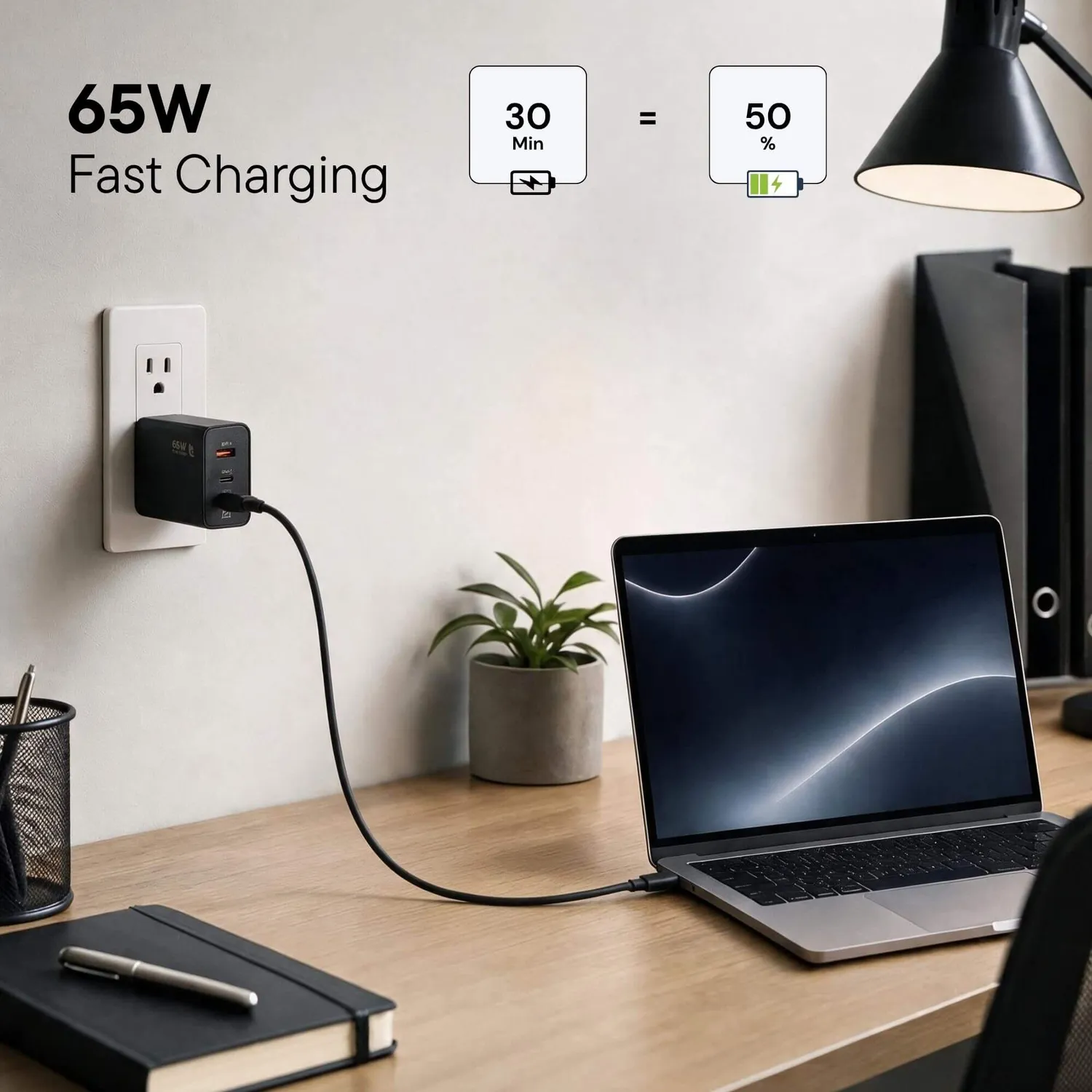 Uniross 65W chargeur mural GaN 3 ports + câble 2m