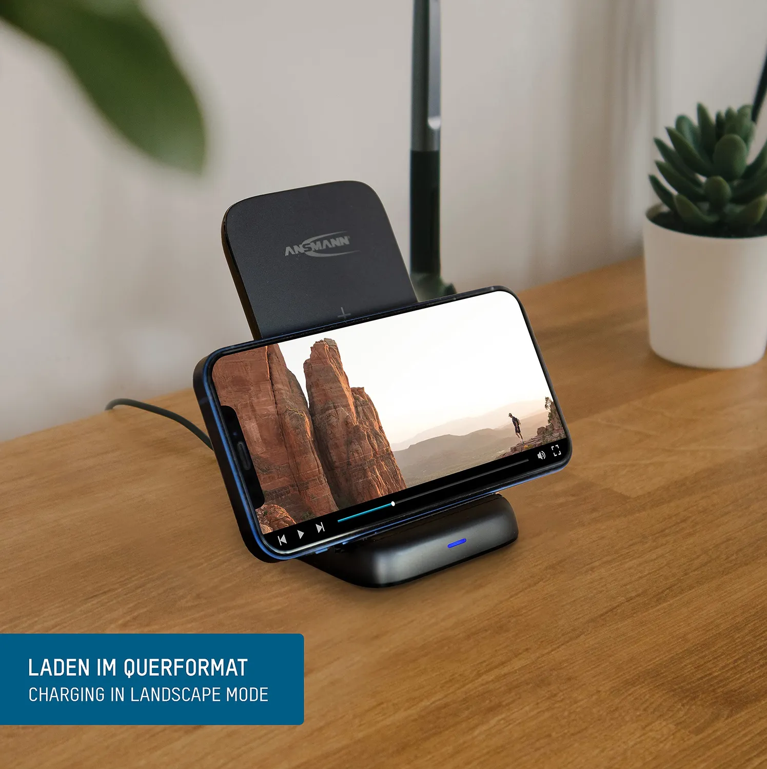 ANSMANN Chargeur Qi 15 W vertical sans fil