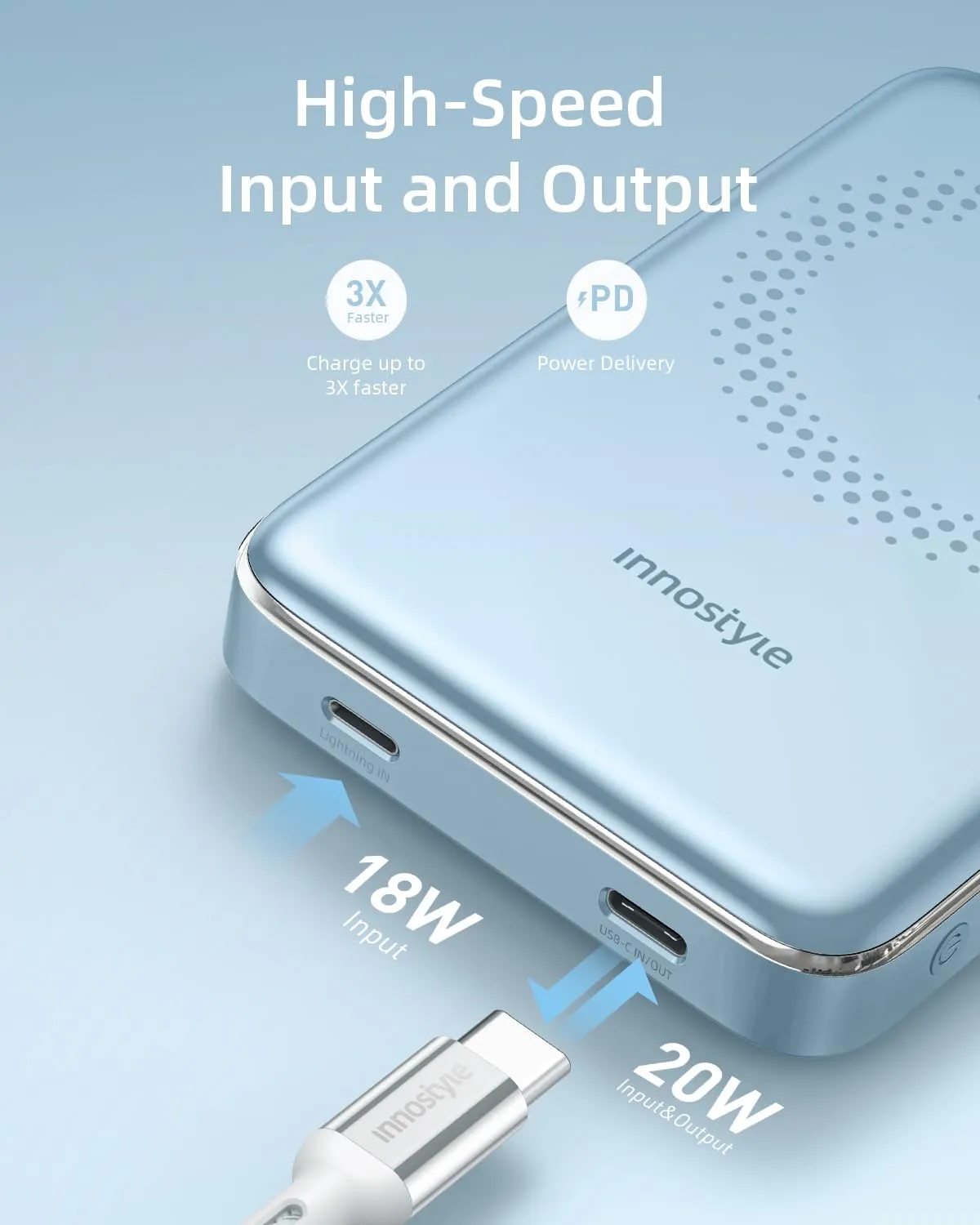 Innostyle PowerMag Slim batterie externe 10 000 mAh bleue MagSafe
